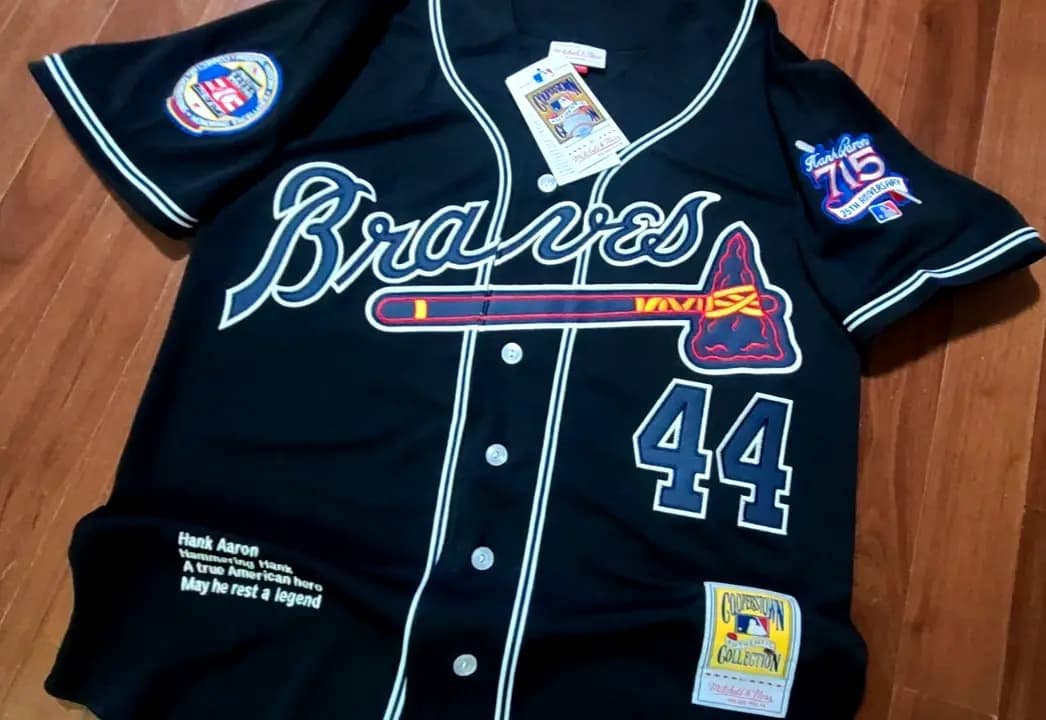 Atlanta Braves #44 Hank Aaron 715HR Patch Stitched Commemorate LIMITED Jersey BK