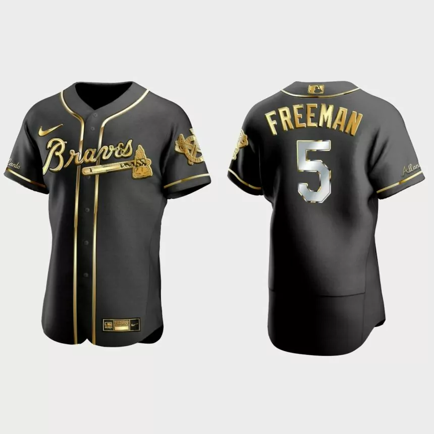 Atlanta Braves #5 Freddie Freeman Gold Edition Authentic Jersey – Black