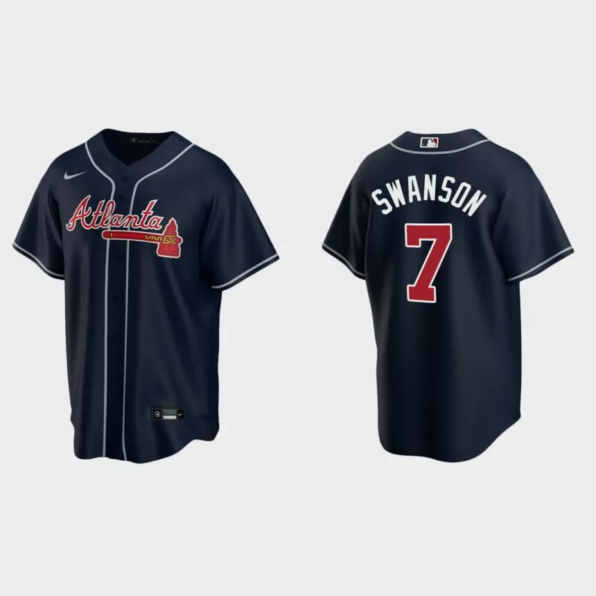 Atlanta Braves #7 Dansby Swanson Navy 2020 Replica Alternate Jersey