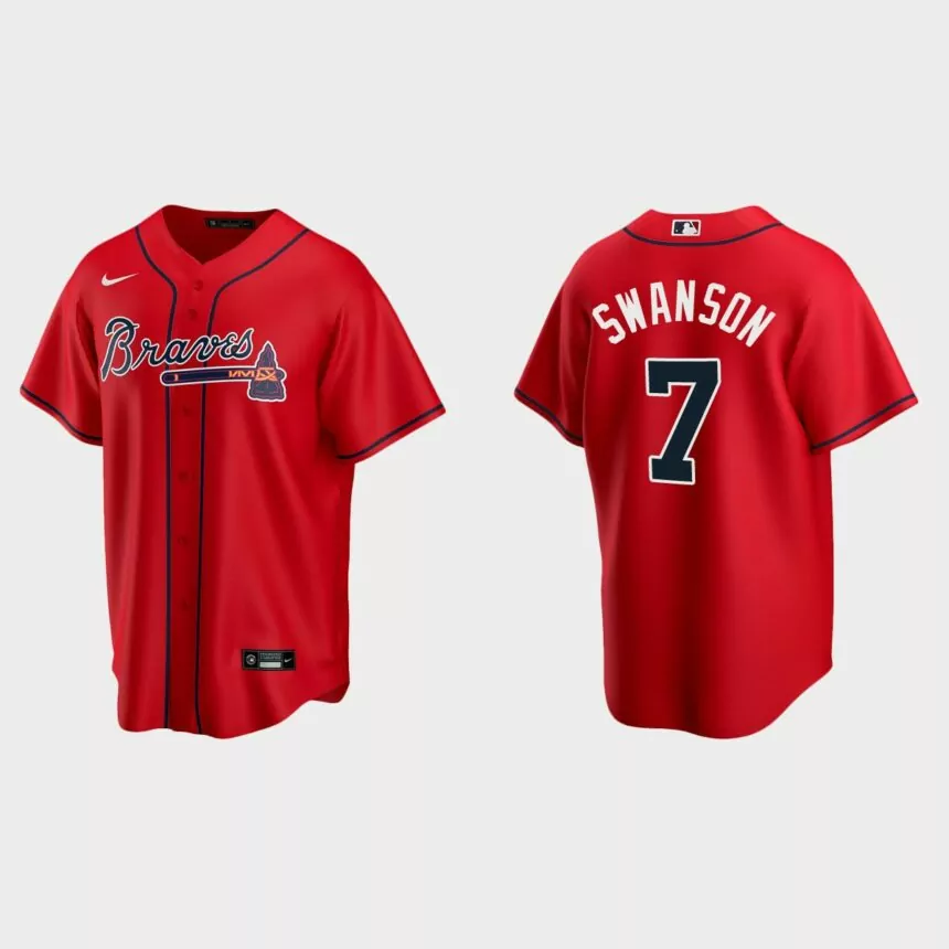 Atlanta Braves #7 Dansby Swanson Red 2020 Replica Alternate Jersey
