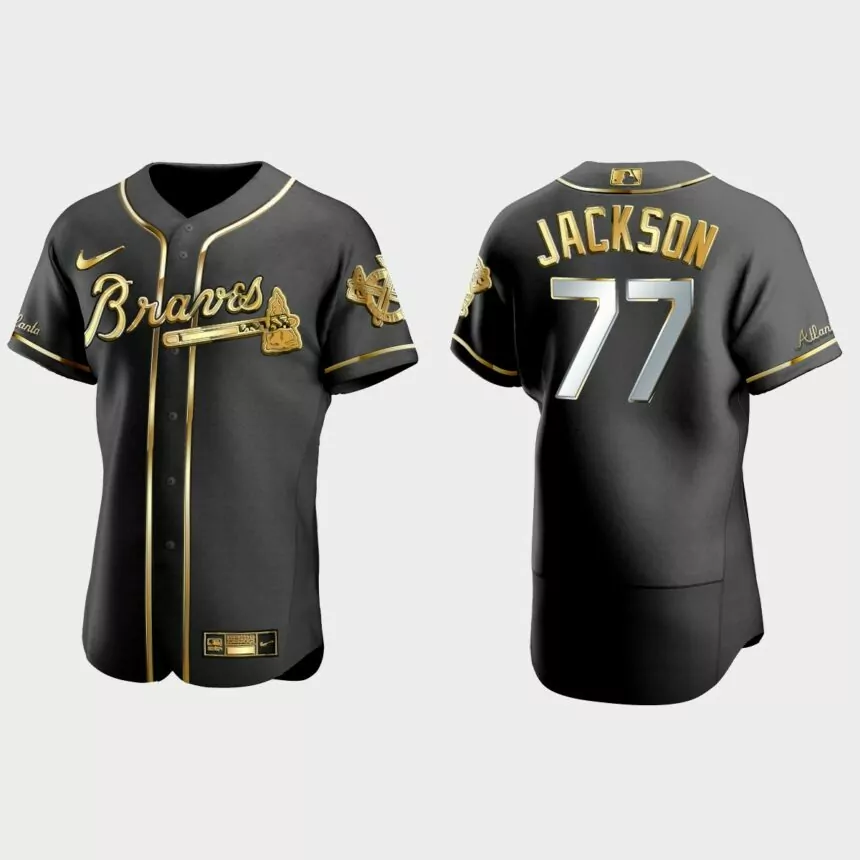 Atlanta Braves #77 Luke Jackson Gold Edition Authentic Jersey – Black