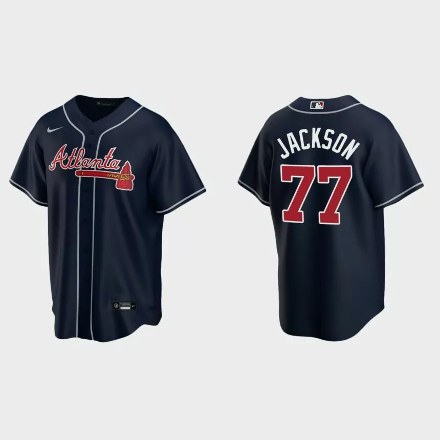 Atlanta Braves #77 Luke Jackson Navy 2020 Replica Alternate Jersey