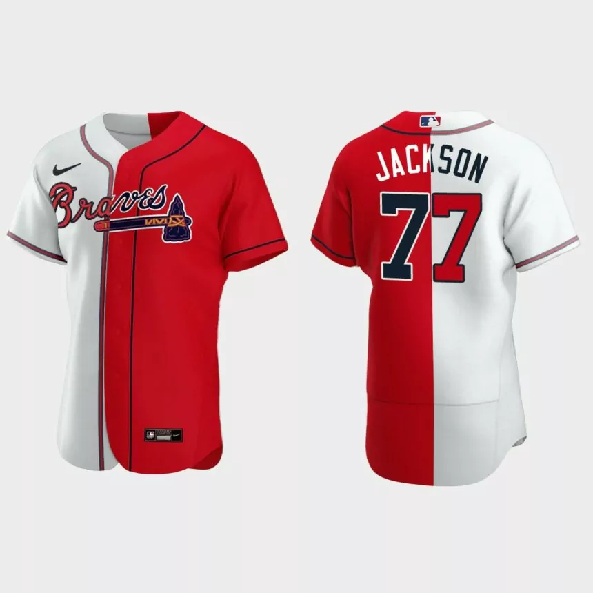 Atlanta Braves #77 Luke Jackson Split Authentic Jersey – White Red
