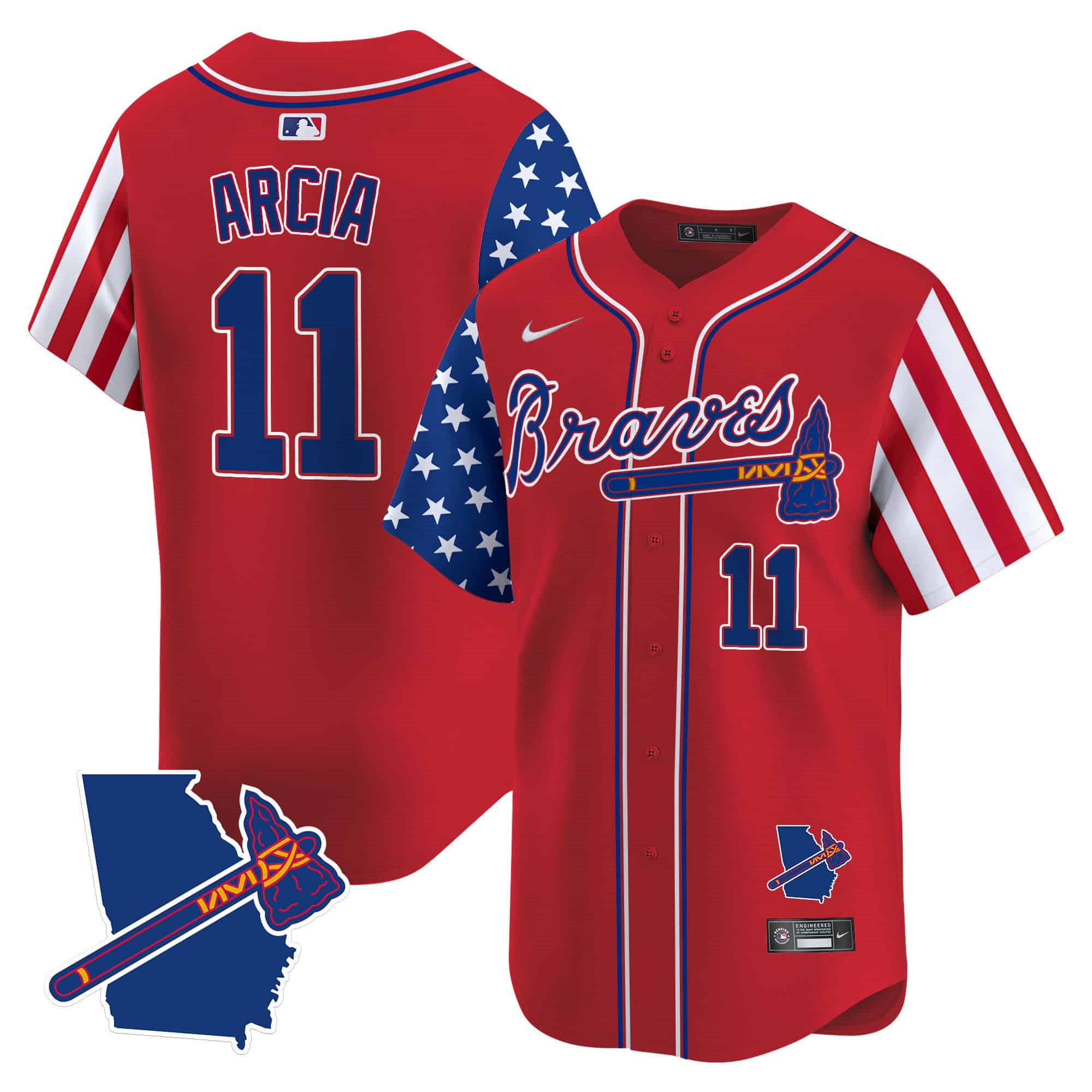 Atlanta Braves 2024 Independence Day Vapor Premier Limited Baseball Jersey V2 – All Stitched Red #11 Orlando Arcia