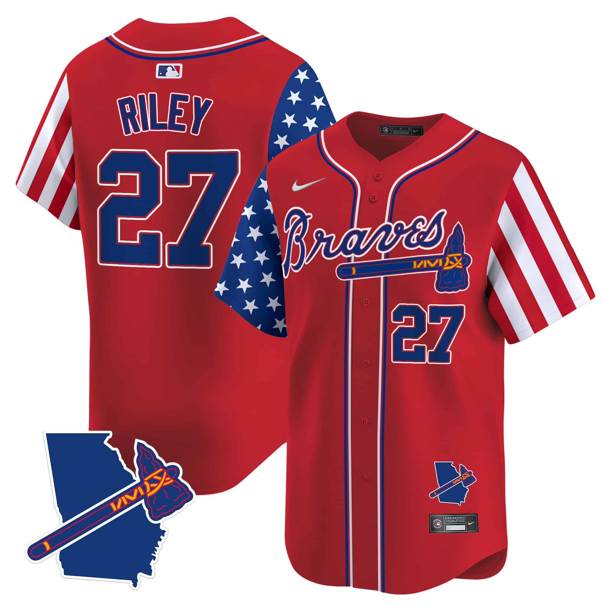 Atlanta Braves 2024 Independence Day Vapor Premier Limited Baseball Jersey V2 – All Stitched Red Austin Riley #27