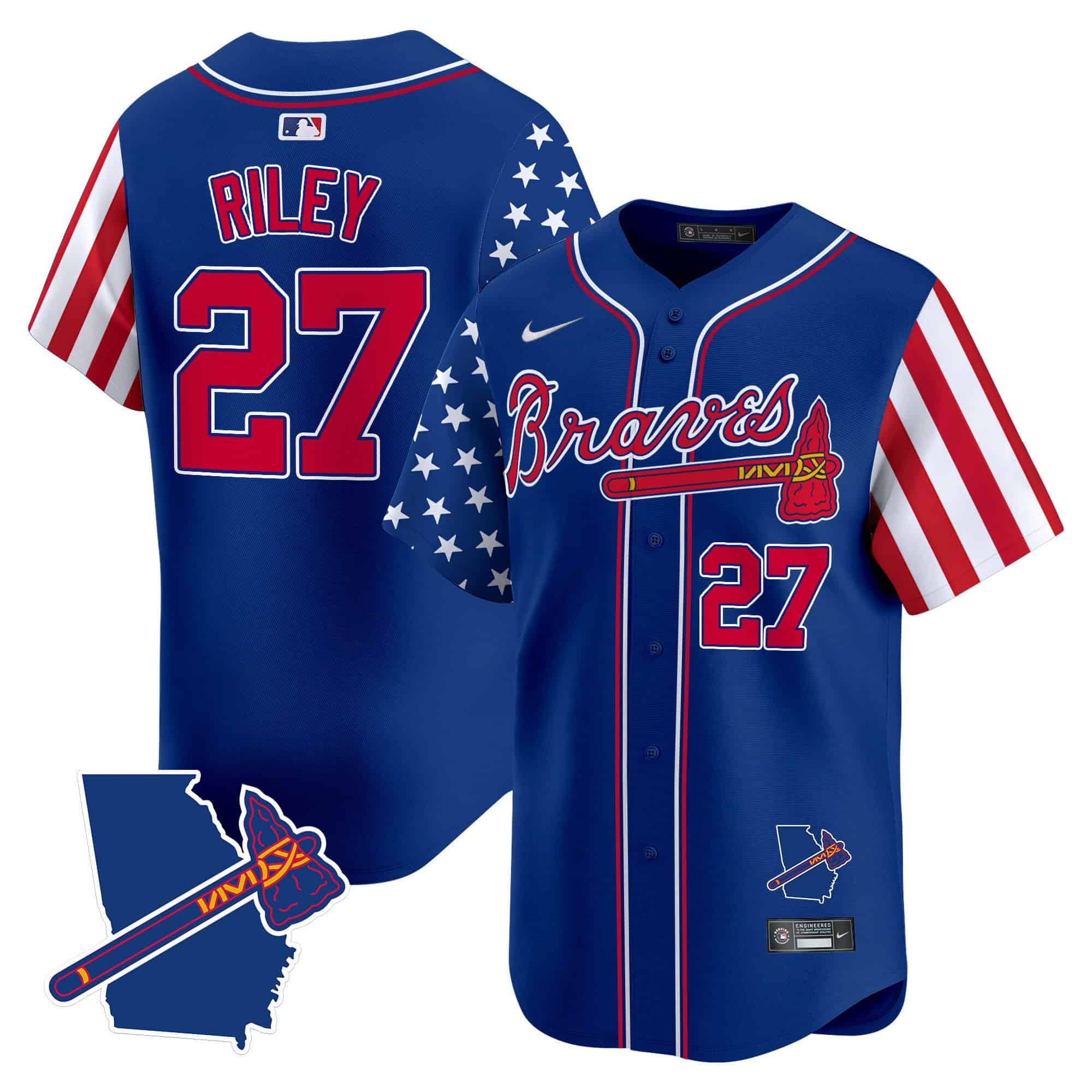 Atlanta Braves 2024 Independence Day Vapor Premier Limited Baseball Jersey V2 – All Stitched Royal Austin Riley #27