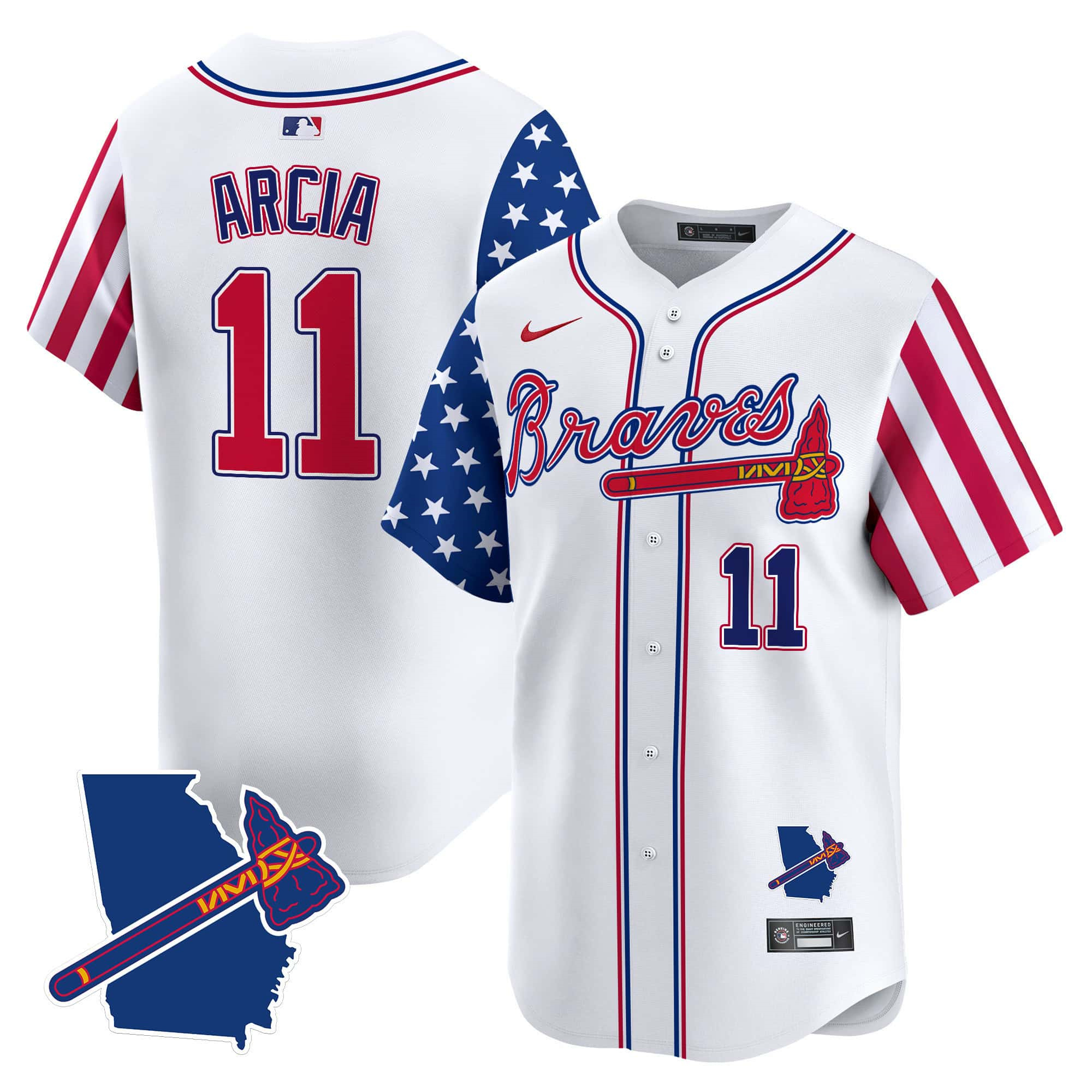 Atlanta Braves 2024 Independence Day Vapor Premier Limited Baseball Jersey V2 – All StitchedWhite #11 Orlando Arcia