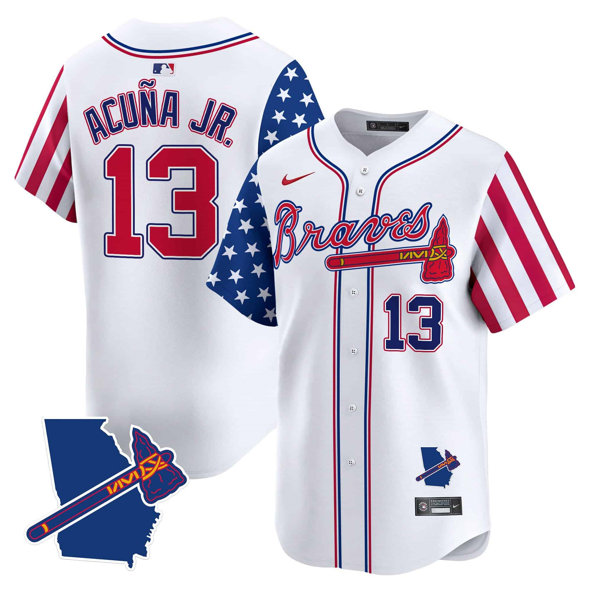 Atlanta Braves 2024 Independence Day Vapor Premier Limited Baseball Jersey V2 – All StitchedWhite #13 Ronald Acuna Jr.