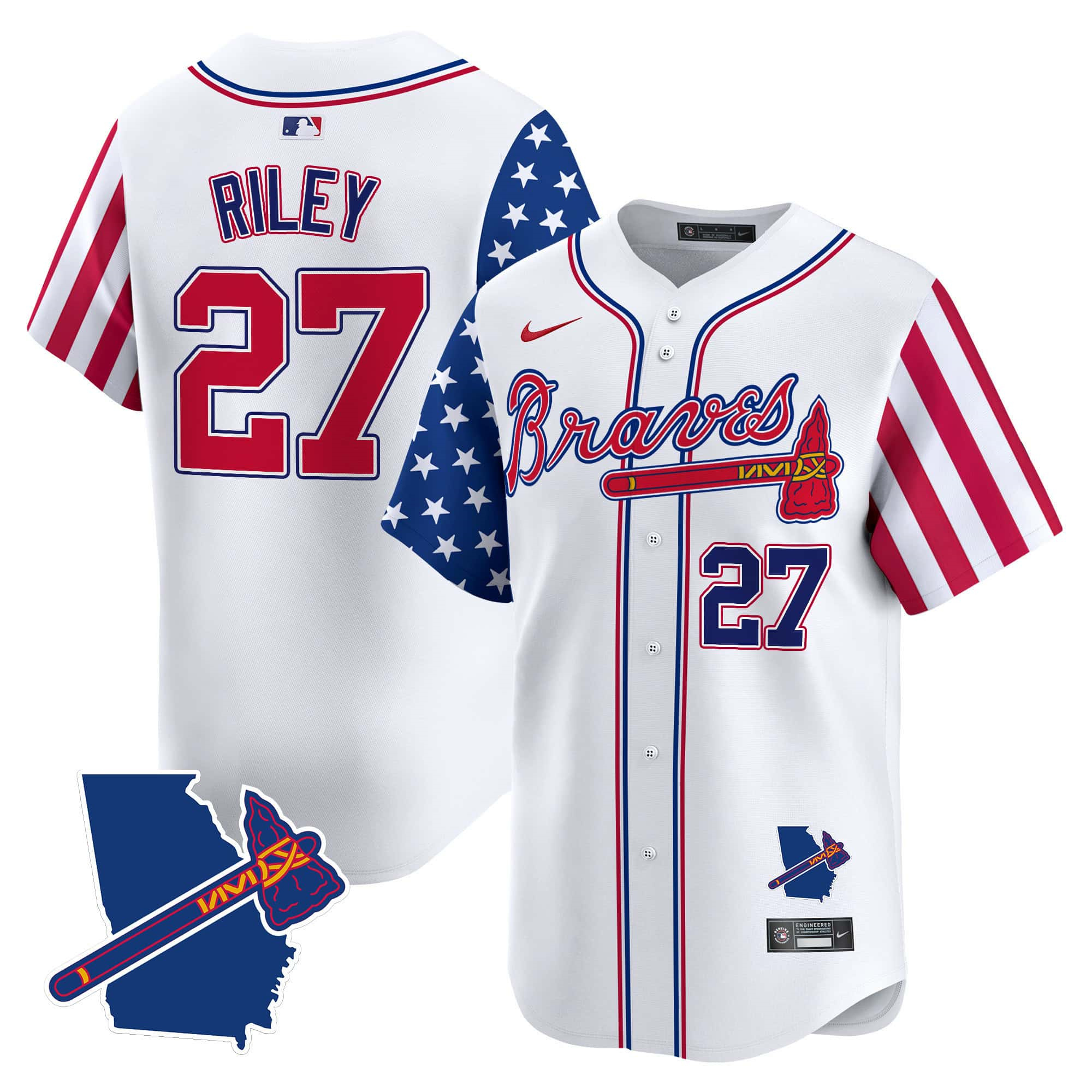 Atlanta Braves 2024 Independence Day Vapor Premier Limited Baseball Jersey V2 – All StitchedWhite Austin Riley #27