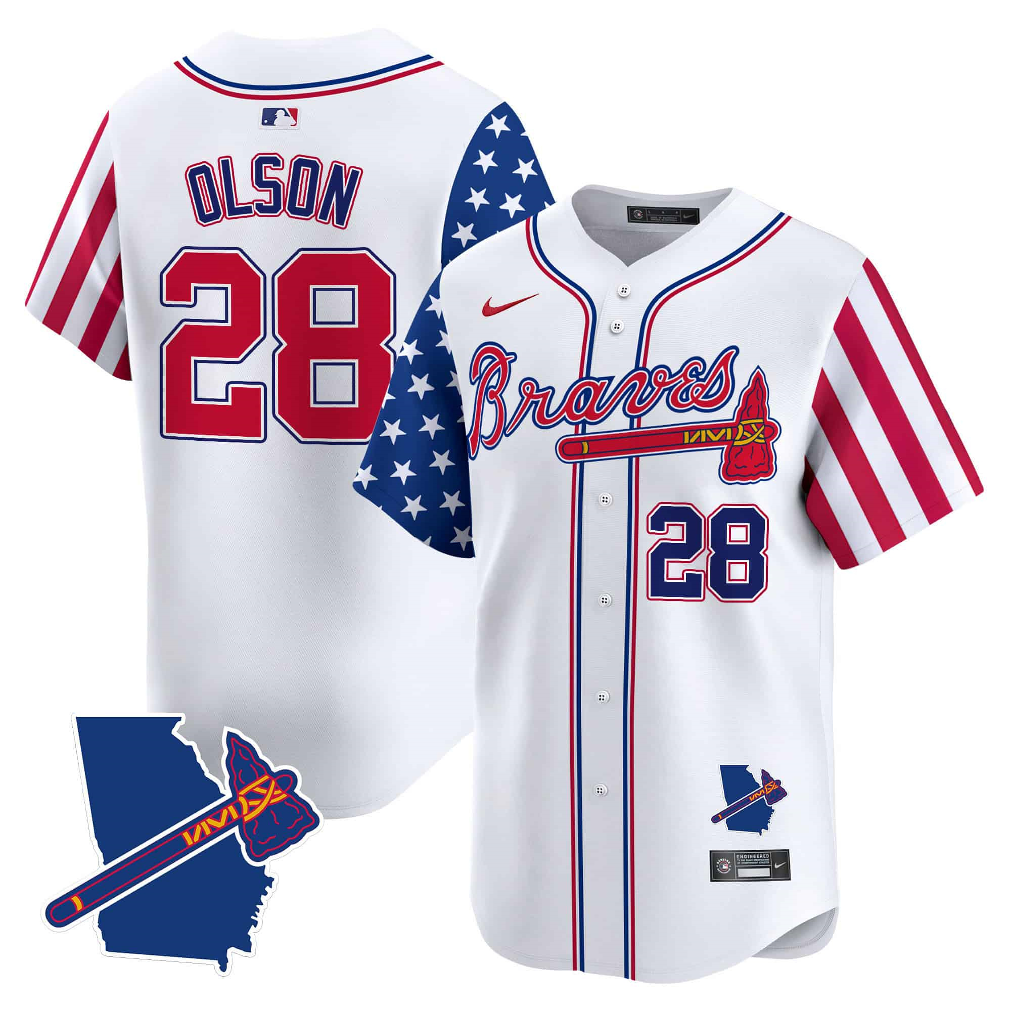 Atlanta Braves 2024 Independence Day Vapor Premier Limited Baseball Jersey V2 – All StitchedWhite Matt Olson #28
