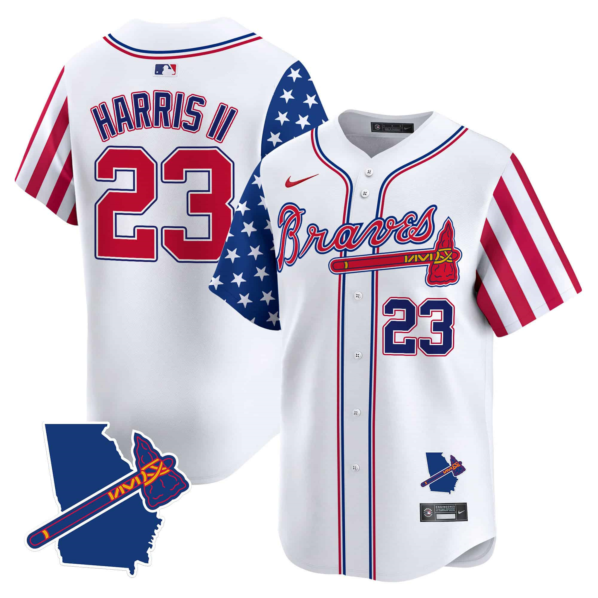 Atlanta Braves 2024 Independence Day Vapor Premier Limited Baseball Jersey V2 – All StitchedWhite Michael Harris II #23