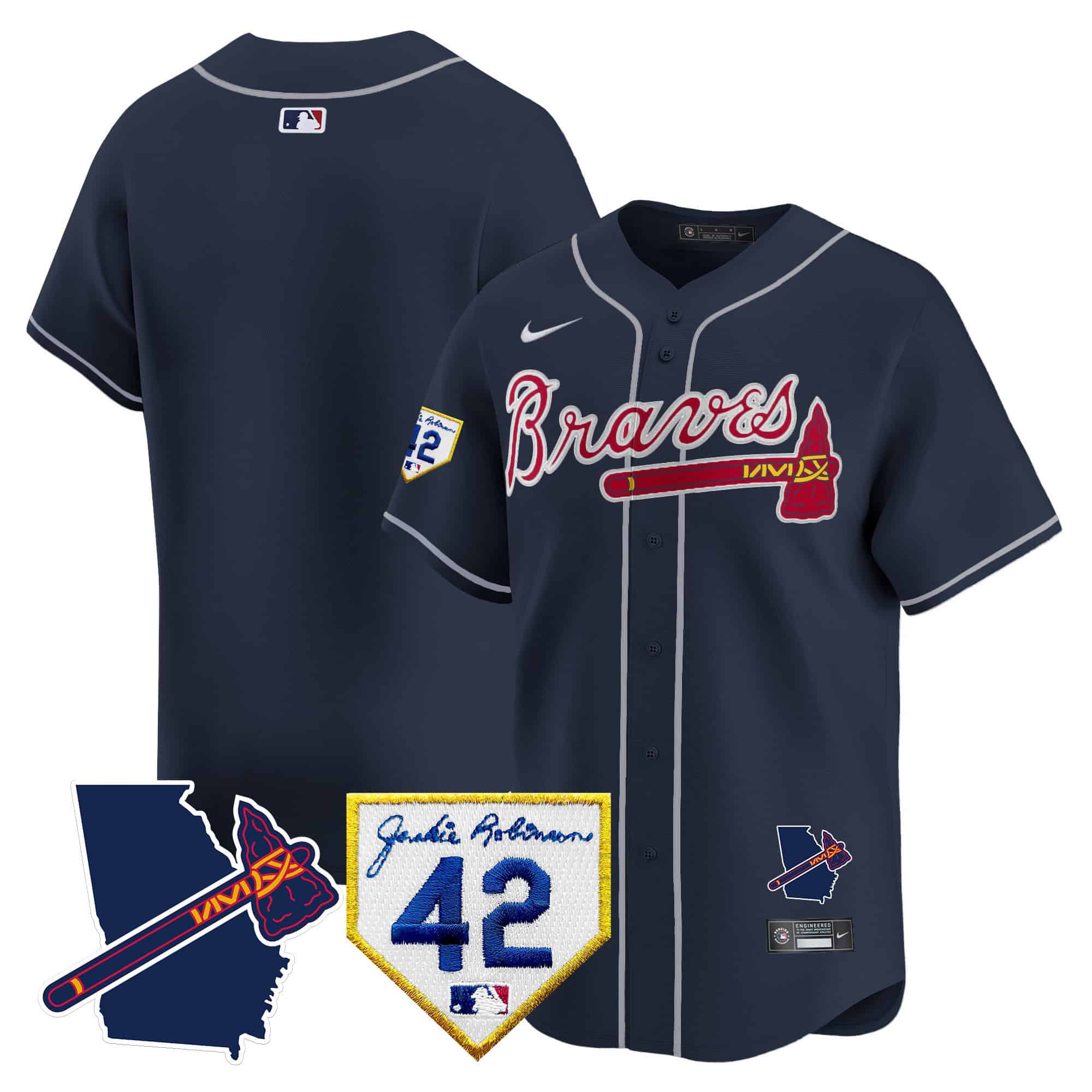 Atlanta Braves 2024 Robinson & Georgia Patch Vapor Premier Limited Baseball   Jersey – All Stitched  Navy Blank