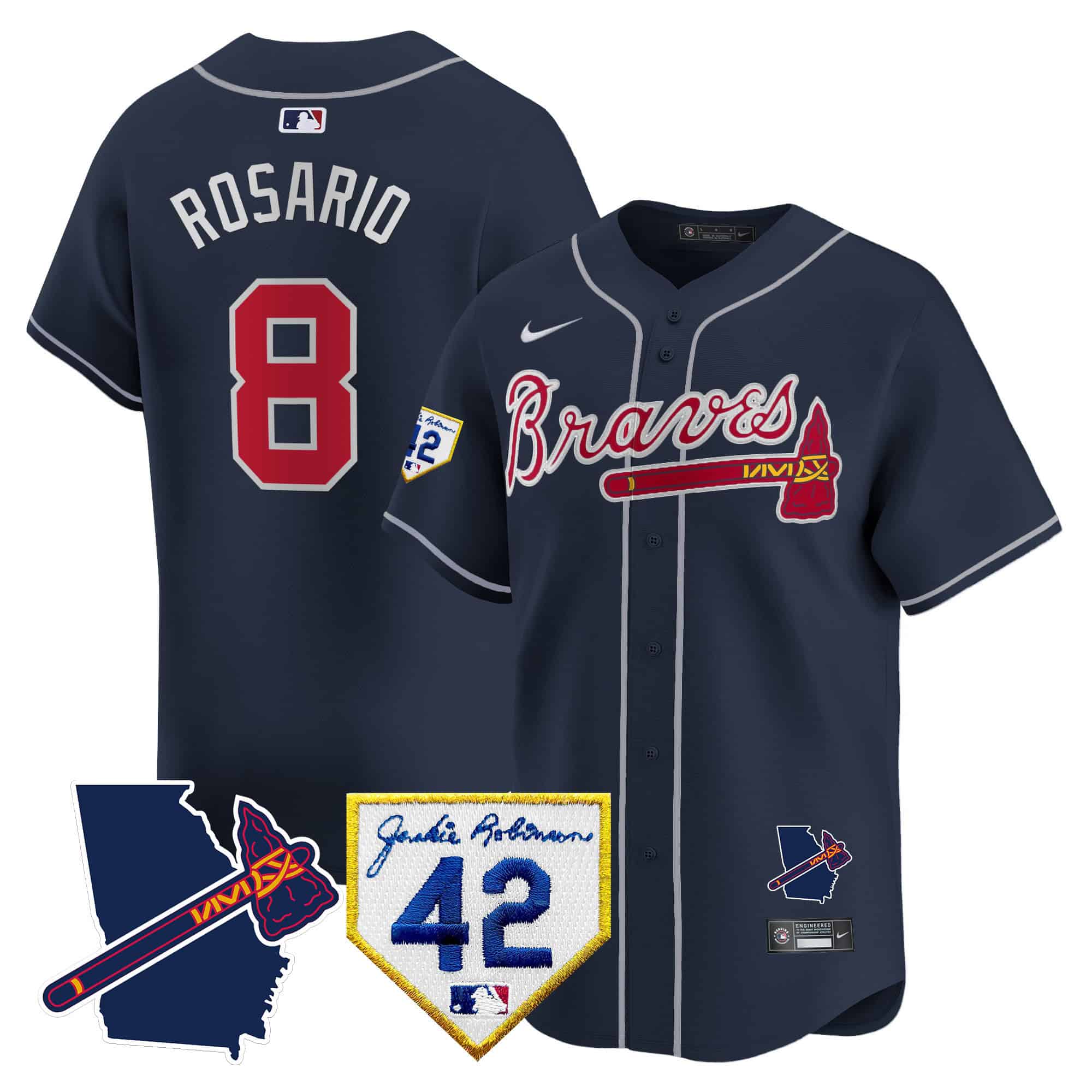 Atlanta Braves 2024 Robinson & Georgia Patch Vapor Premier Limited Baseball   Jersey – All Stitched  Navy Eddie Rosario #8