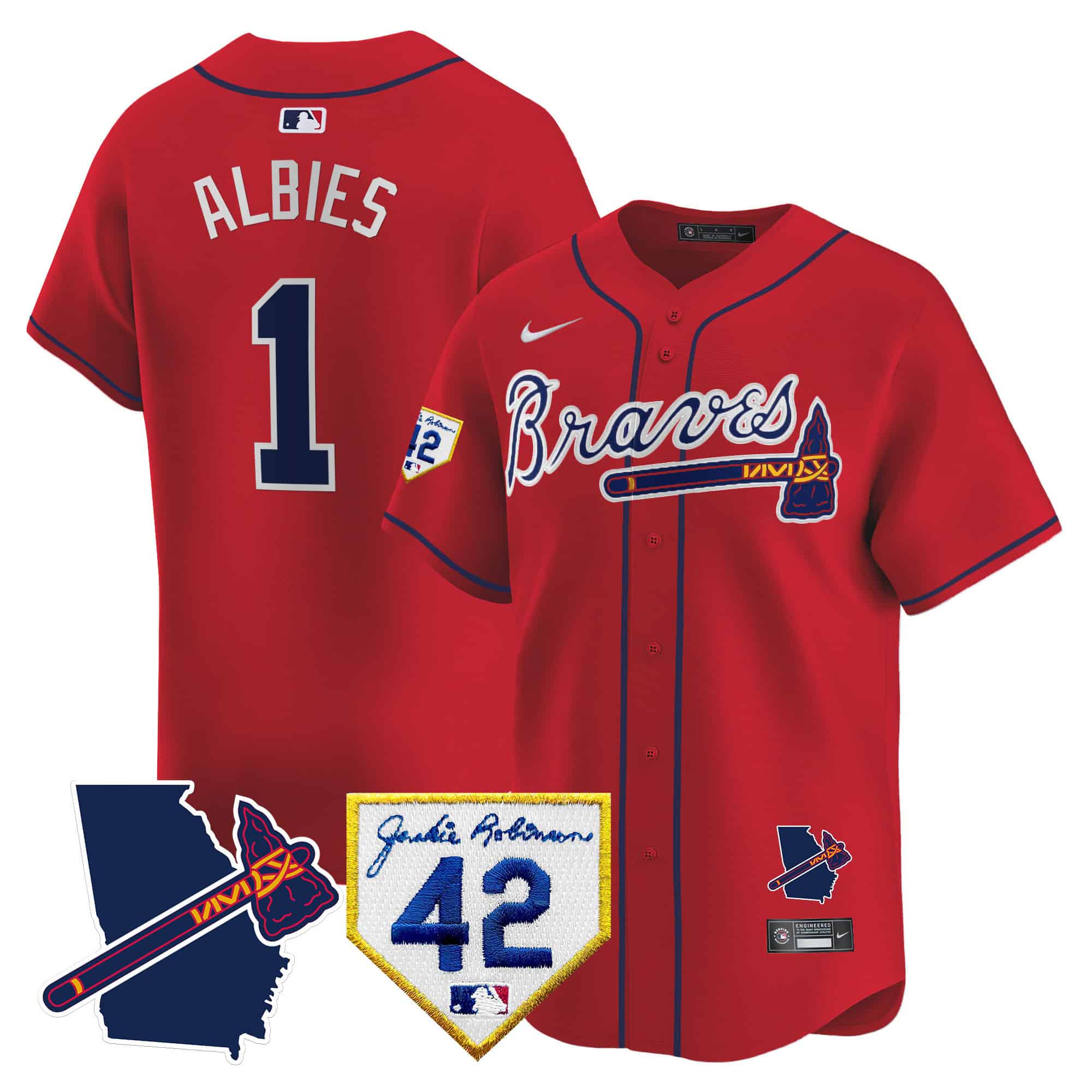 Atlanta Braves 2024 Robinson & Georgia Patch Vapor Premier Limited Baseball   Jersey – All Stitched  Red #1 Ozzie Albies