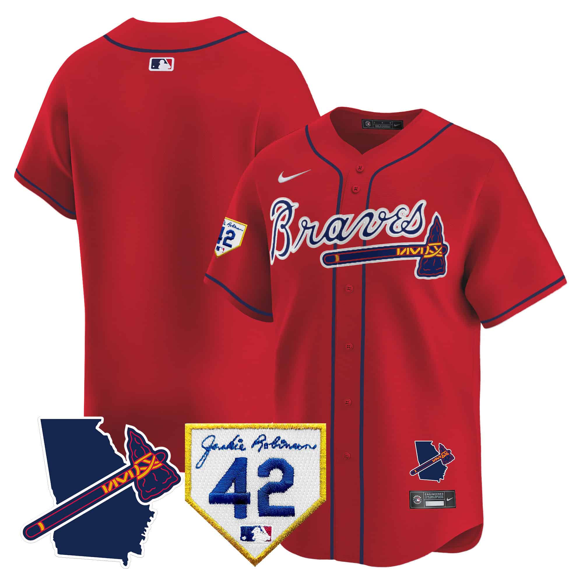 Atlanta Braves 2024 Robinson & Georgia Patch Vapor Premier Limited Baseball   Jersey – All Stitched  Red Blank