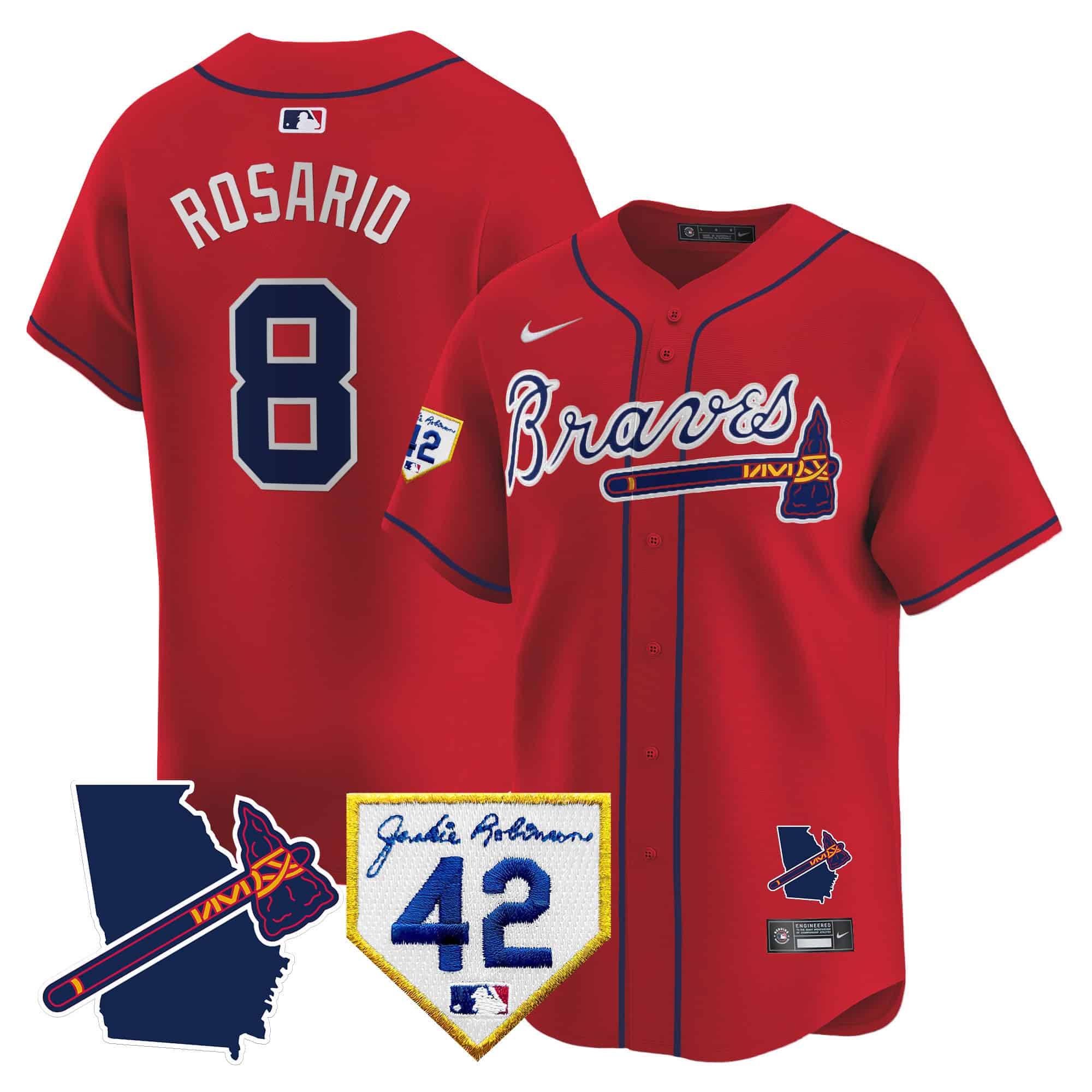 Atlanta Braves 2024 Robinson & Georgia Patch Vapor Premier Limited Baseball   Jersey – All Stitched  Red Eddie Rosario #8