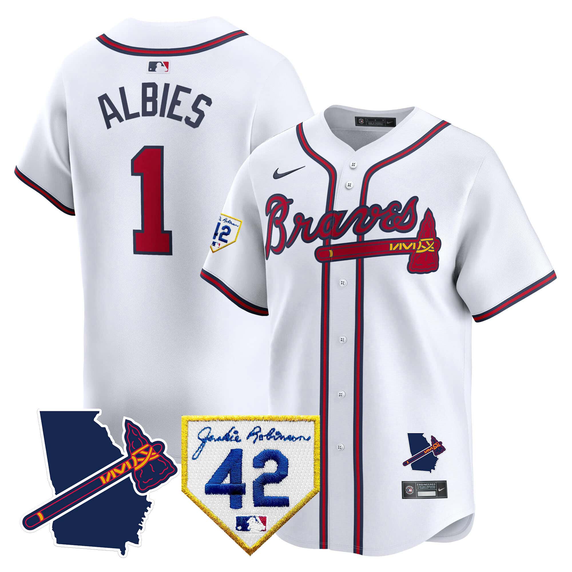 Atlanta Braves 2024 Robinson & Georgia Patch Vapor Premier Limited Baseball   Jersey – All Stitched  White #1 Ozzie Albies