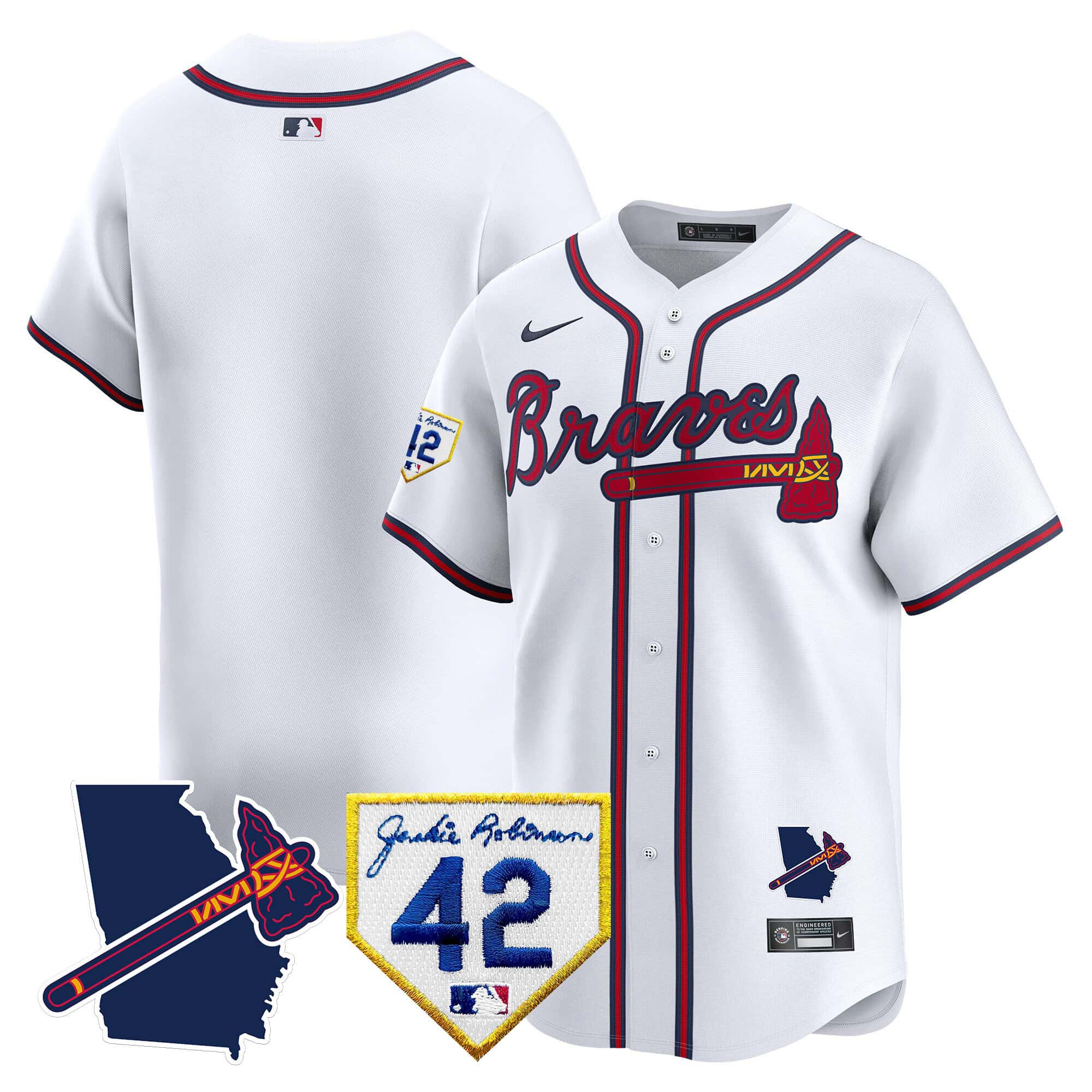Atlanta Braves 2024 Robinson & Georgia Patch Vapor Premier Limited Baseball   Jersey – All Stitched  White Blank