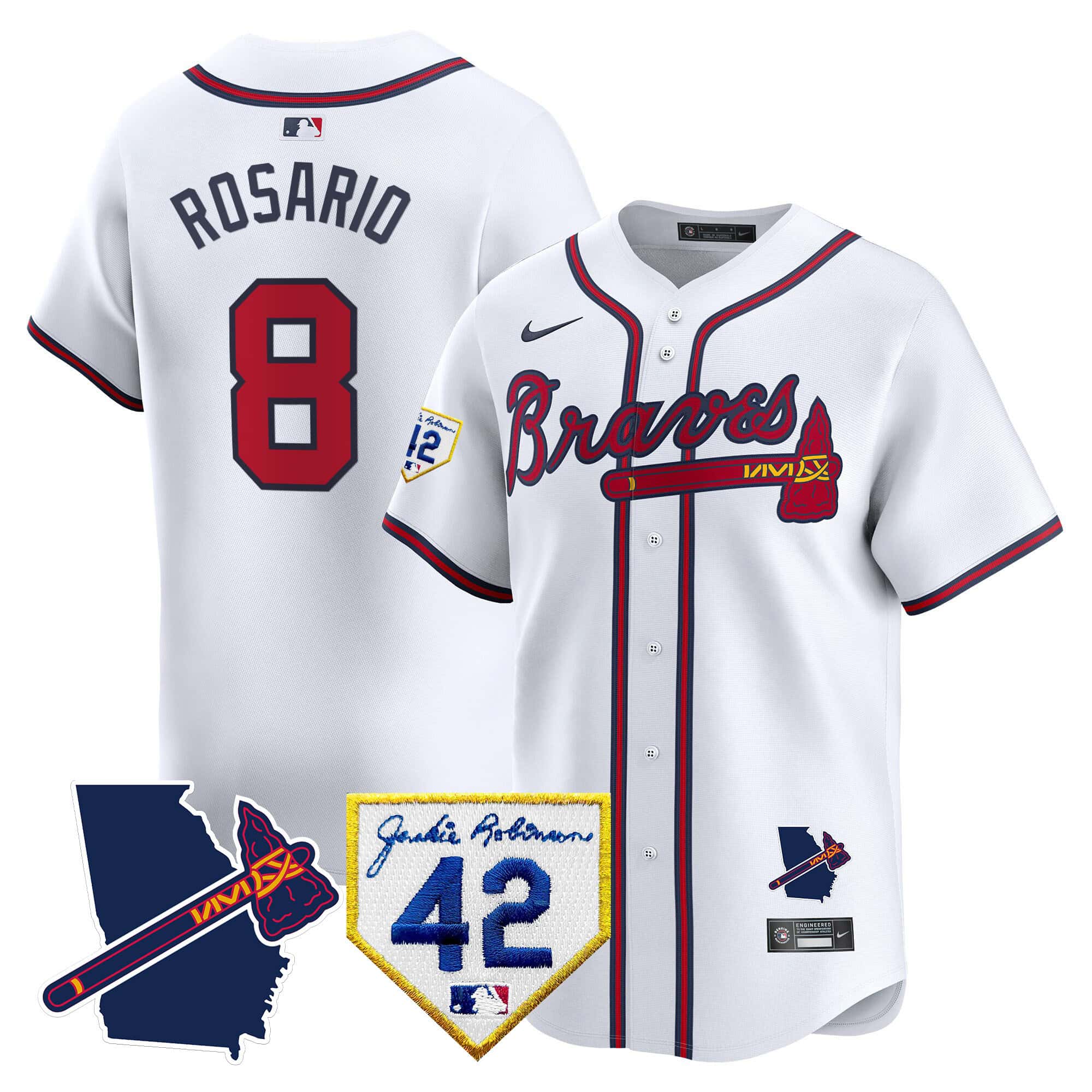 Atlanta Braves 2024 Robinson & Georgia Patch Vapor Premier Limited Baseball   Jersey – All Stitched  White Eddie Rosario #8