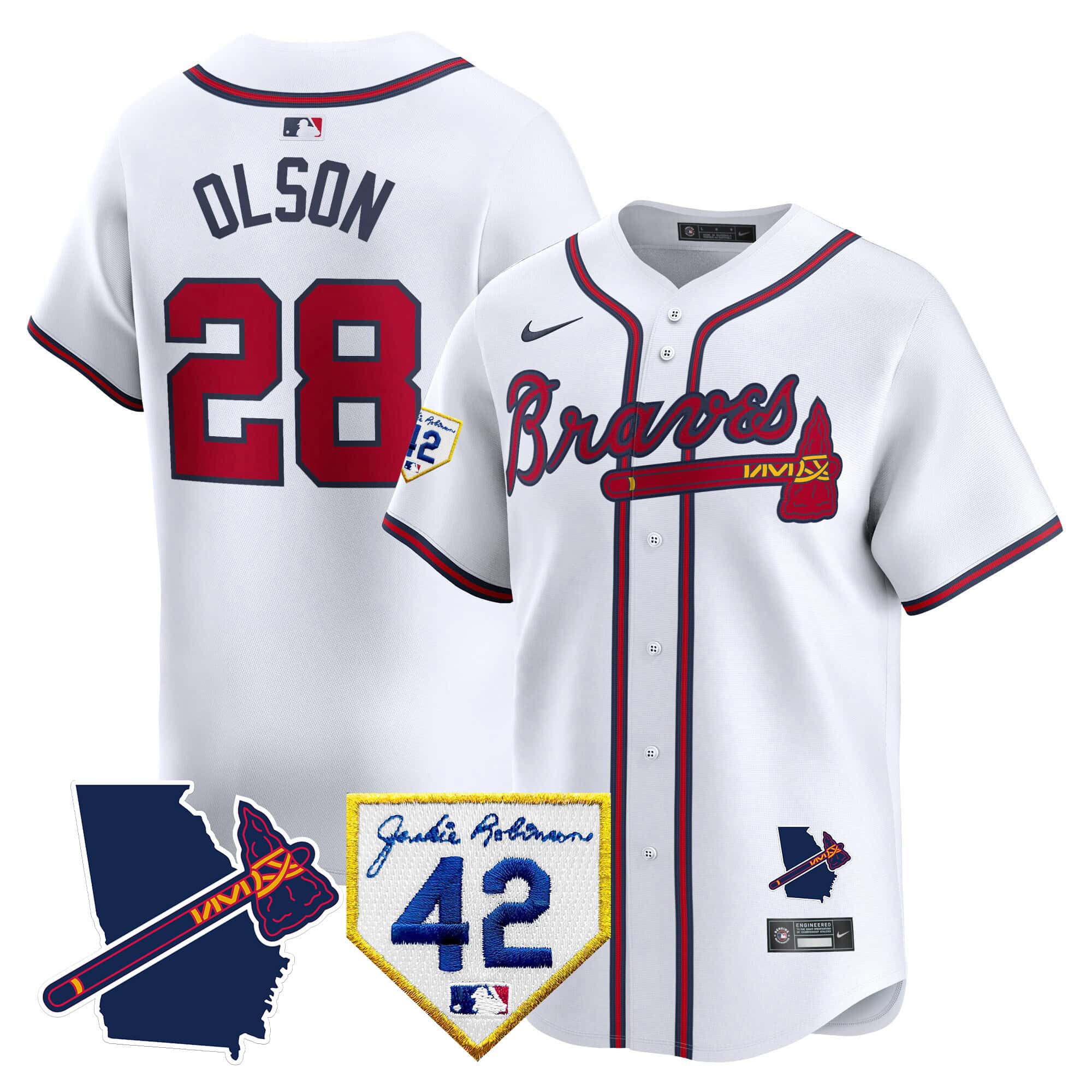 Atlanta Braves 2024 Robinson & Georgia Patch Vapor Premier Limited Baseball   Jersey – All Stitched  White Matt Olson #28