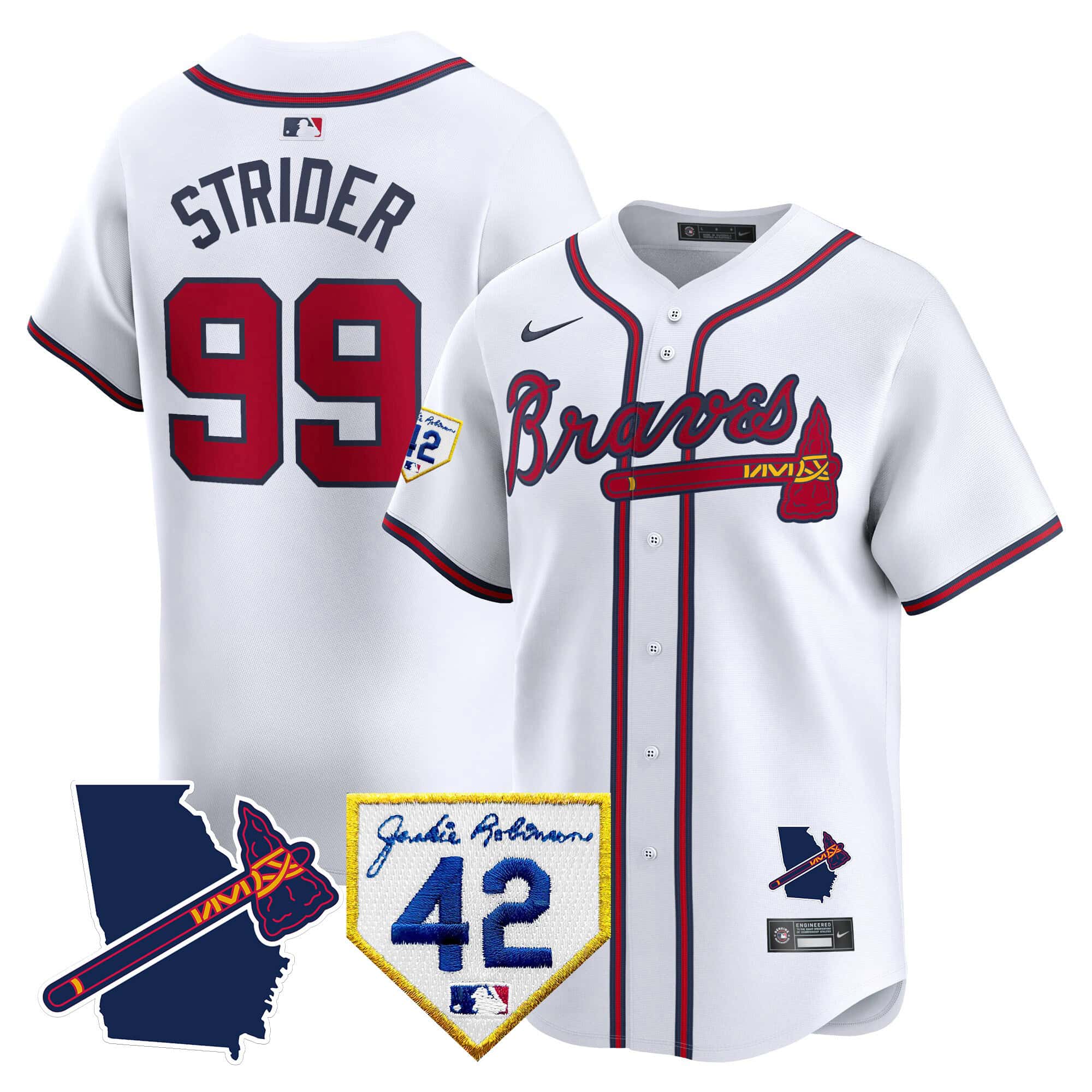 Atlanta Braves 2024 Robinson & Georgia Patch Vapor Premier Limited Baseball   Jersey – All Stitched  White Spencer Strider #99