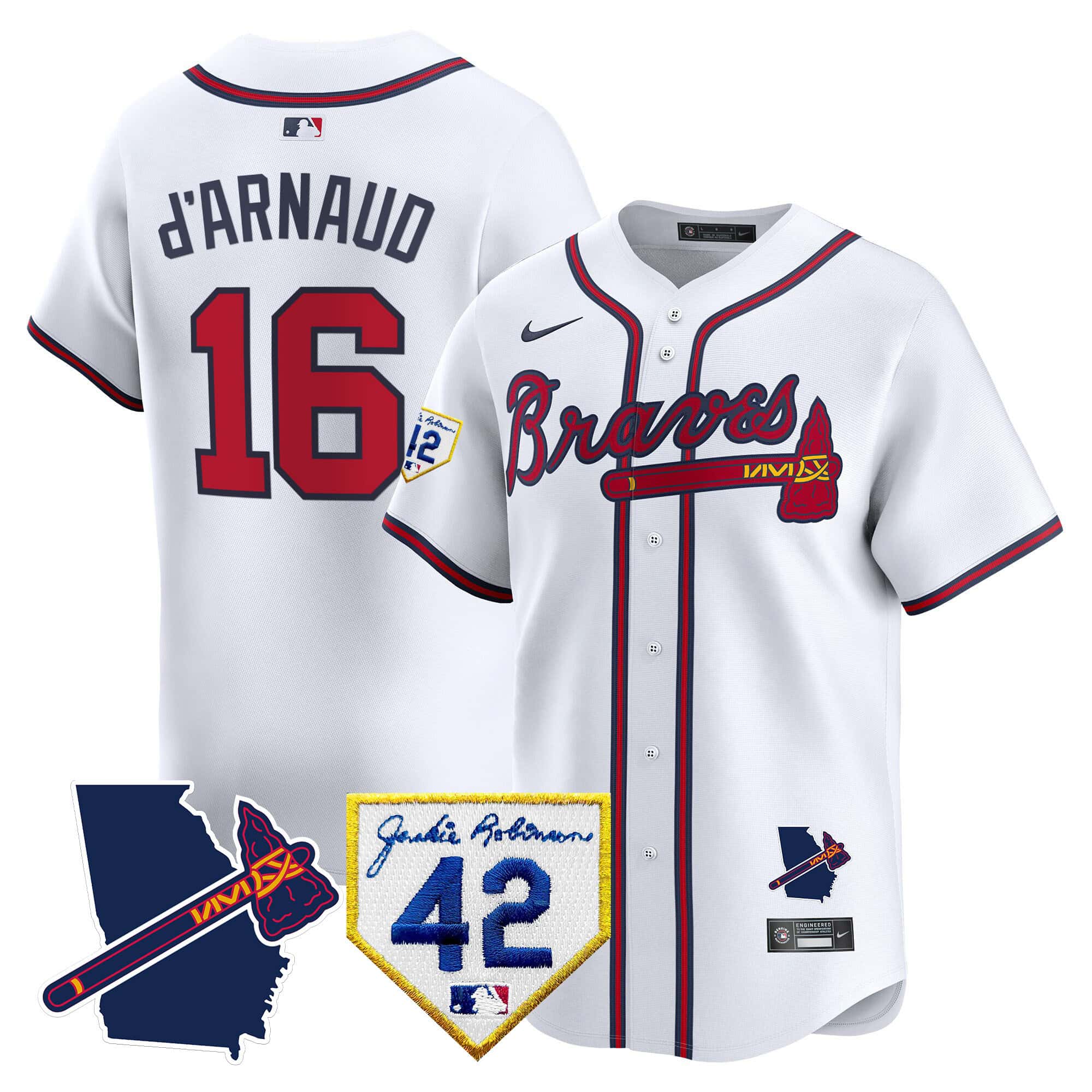 Atlanta Braves 2024 Robinson & Georgia Patch Vapor Premier Limited Baseball   Jersey – All Stitched  White Travis D'Arnaud #16