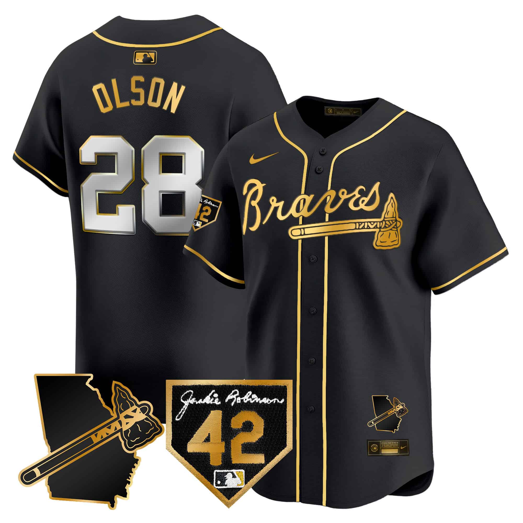 Atlanta Braves 2024 Robinson & Georgia Patch Vapor Premier Limited Baseball   Jersey – All Stitched Black Gold  Matt Olson #28