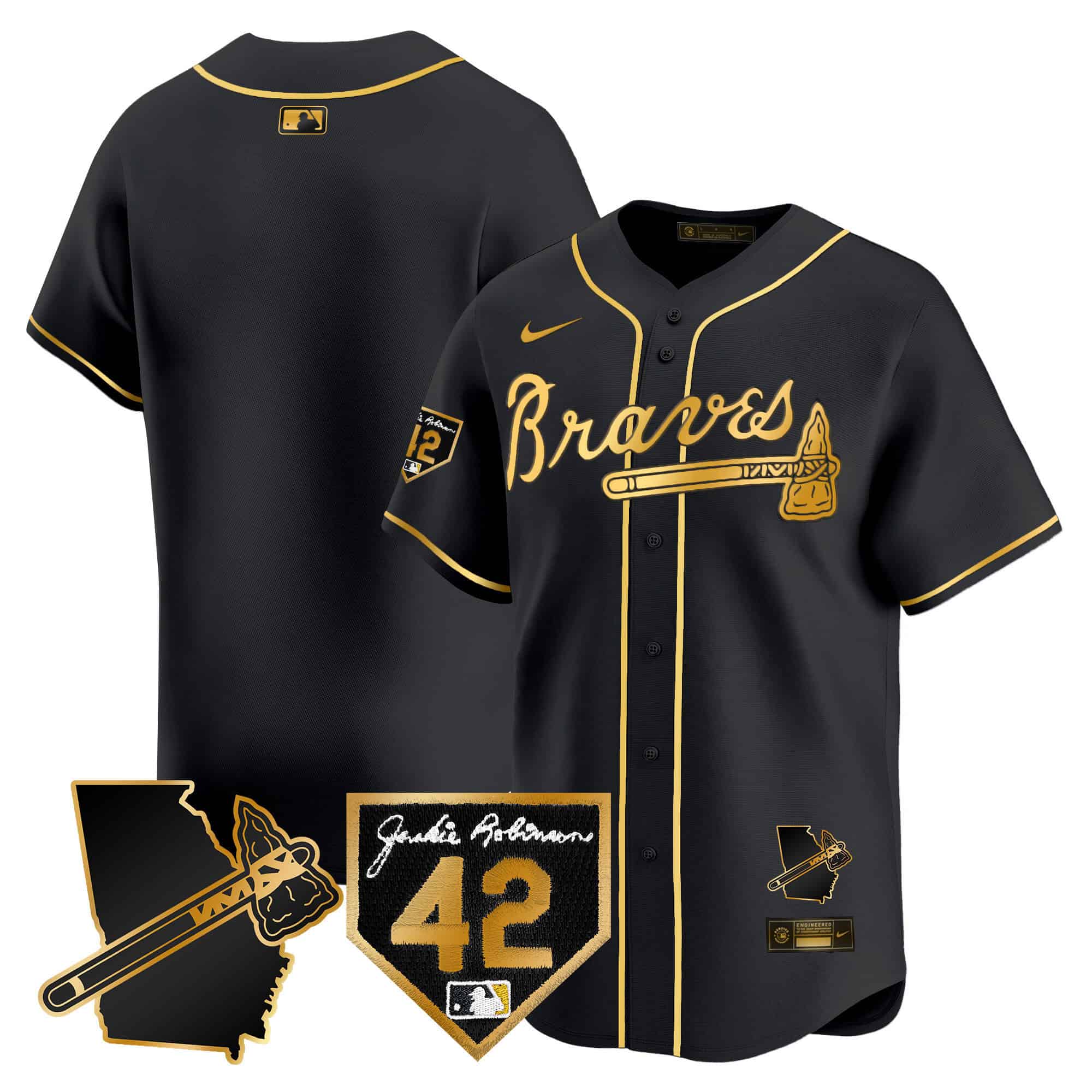 Atlanta Braves 2024 Robinson & Georgia Patch Vapor Premier Limited Baseball   Jersey – All Stitched Black Gold Blank