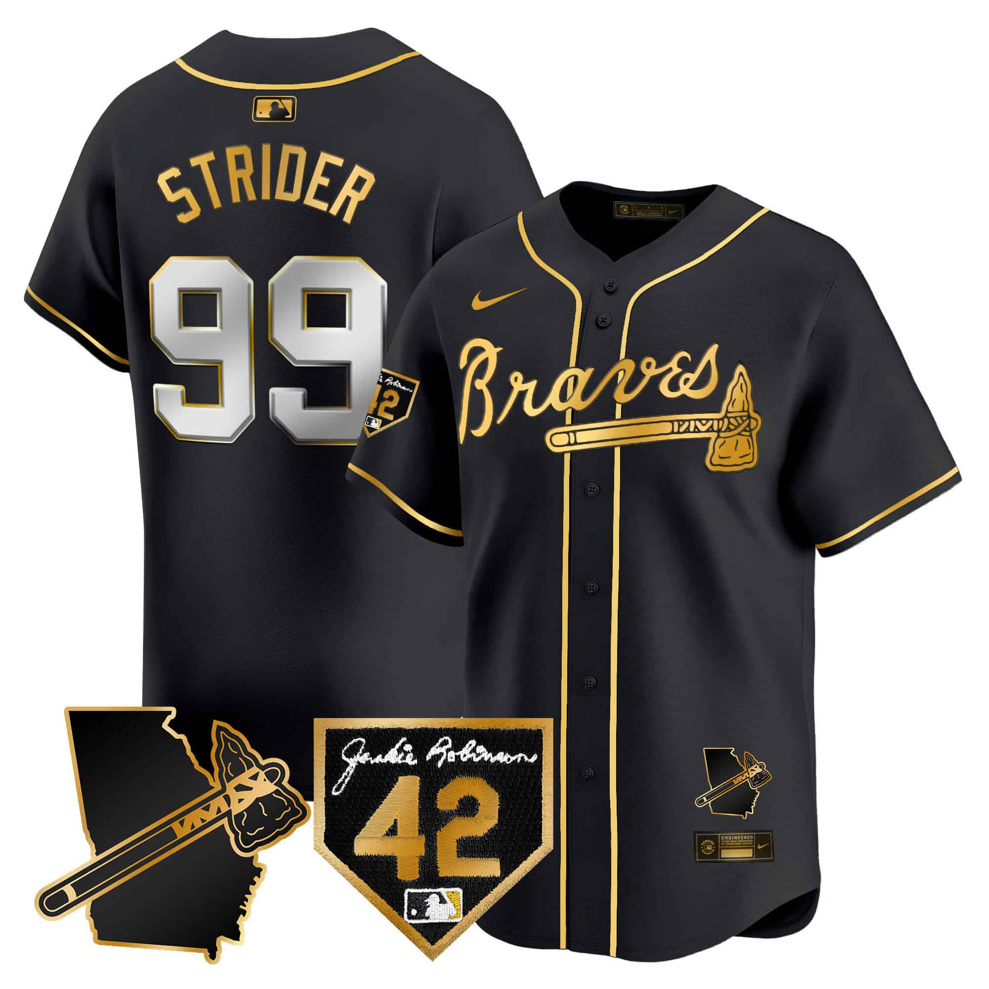 Atlanta Braves 2024 Robinson & Georgia Patch Vapor Premier Limited Baseball   Jersey – All Stitched Black Gold Spencer Strider #99