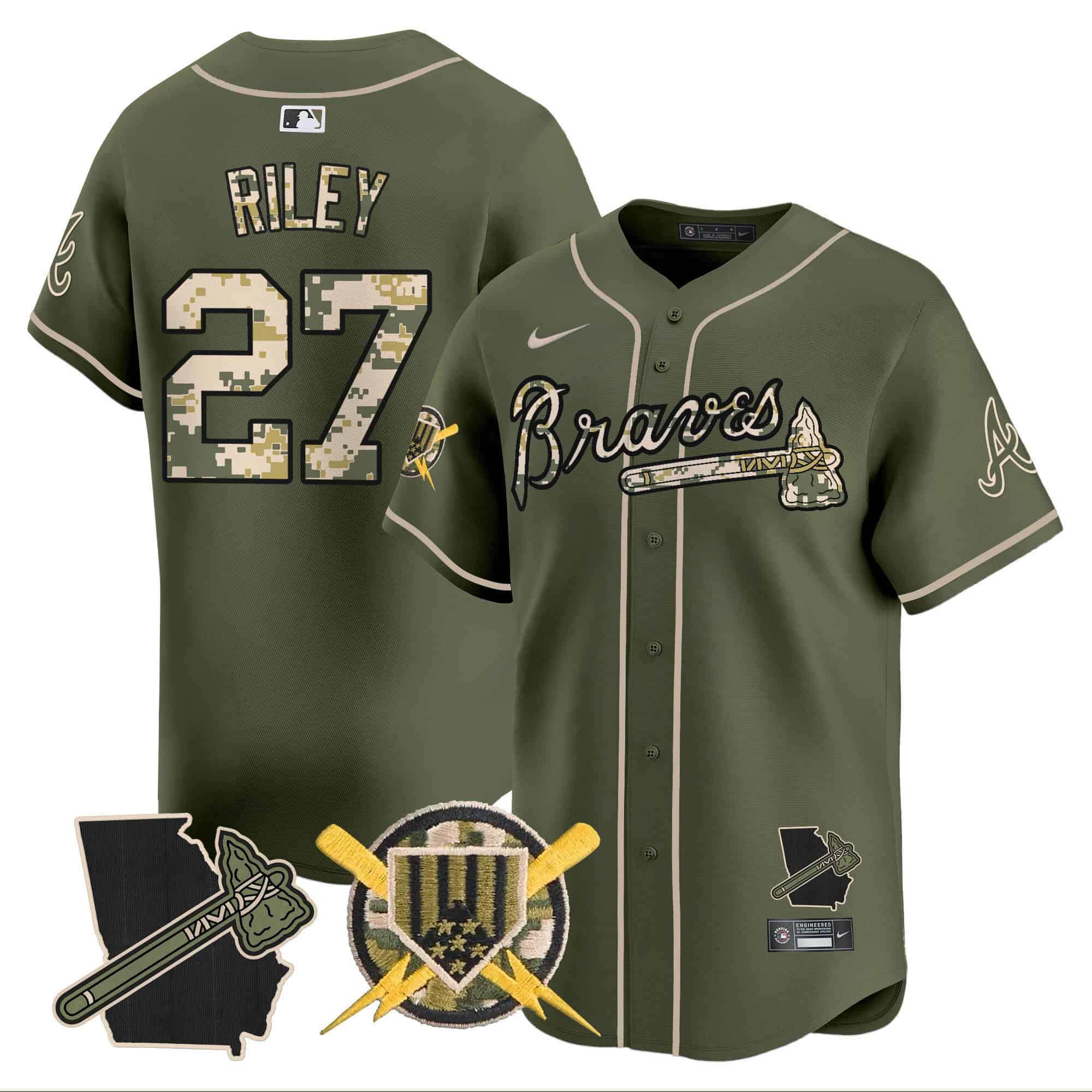 Atlanta Braves Armed Forces Day Vapor Premier Limited baseball    Jersey – All Stitched Green Austin Riley #27