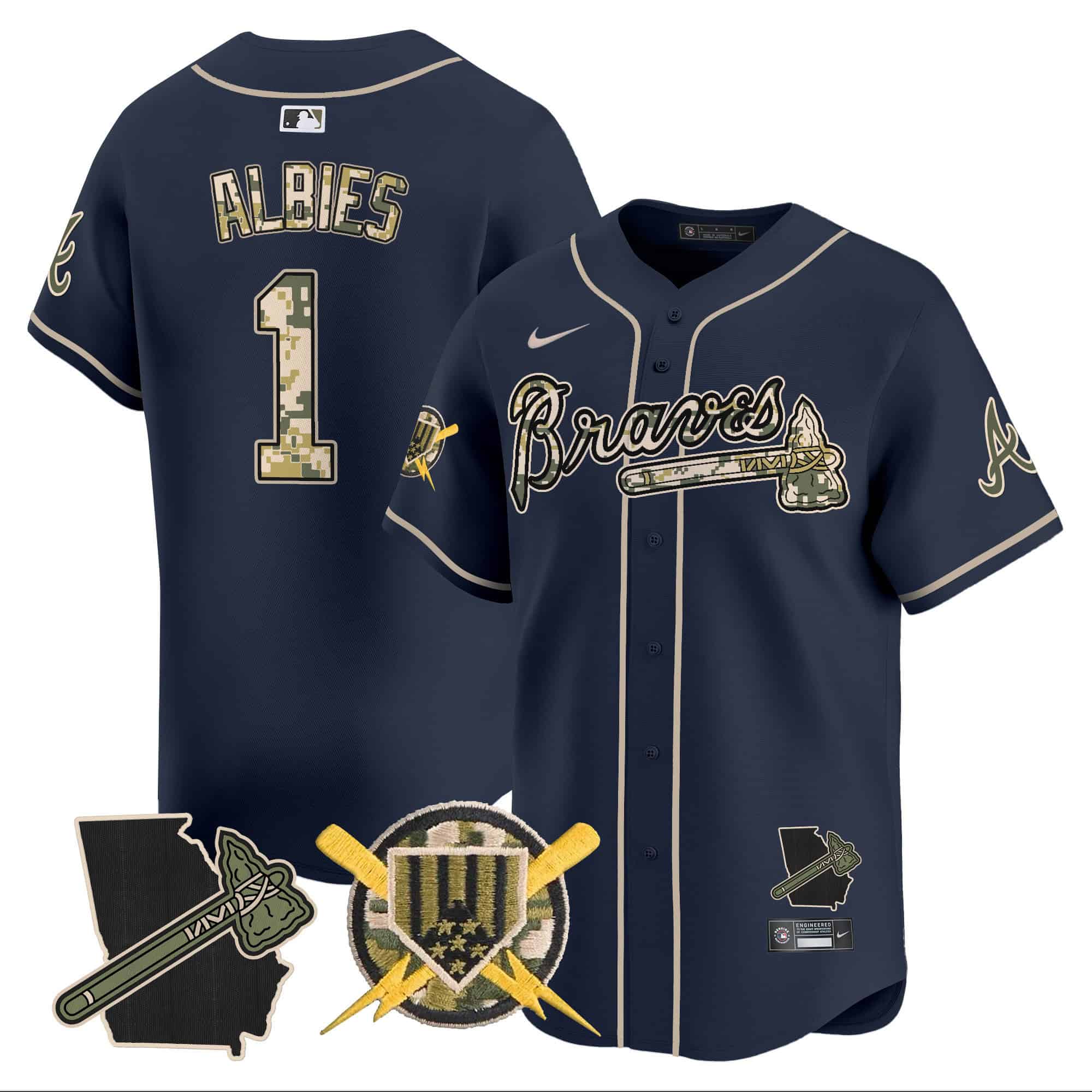 Atlanta Braves Armed Forces Day Vapor Premier Limited baseball    Jersey – All Stitched Navy #1 Ozzie Albies