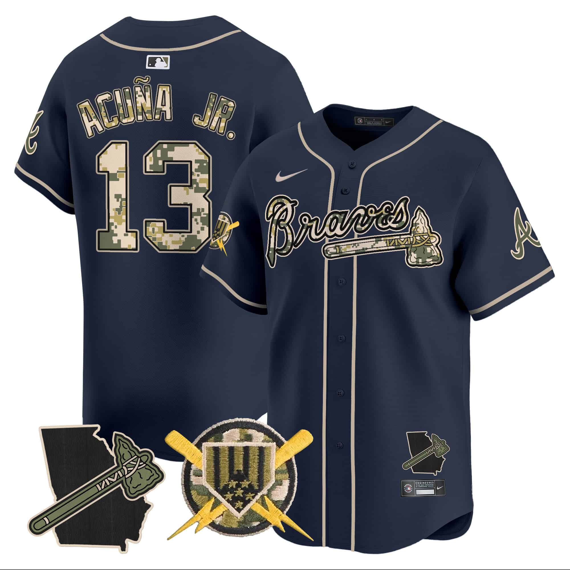 Atlanta Braves Armed Forces Day Vapor Premier Limited baseball    Jersey – All Stitched Navy #13 Ronald Acuna Jr.