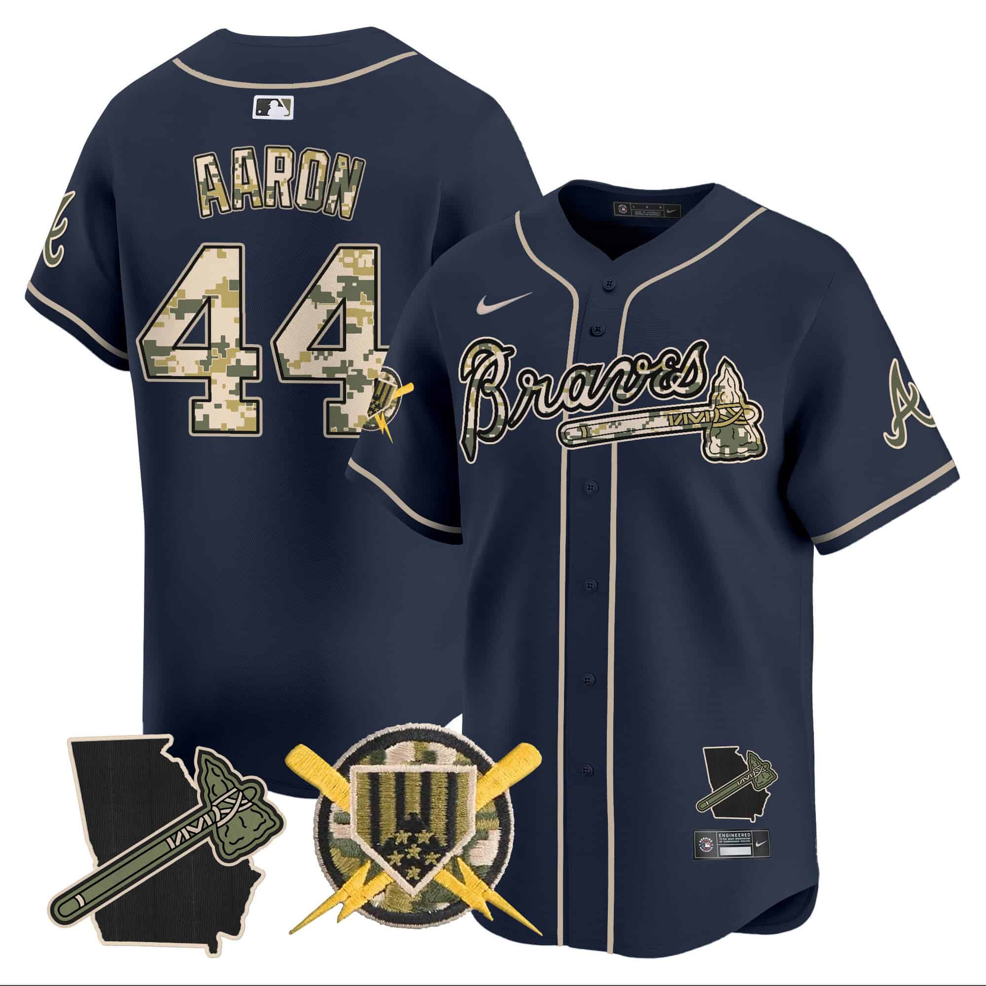 Atlanta Braves Armed Forces Day Vapor Premier Limited baseball    Jersey – All Stitched Navy #44 Hank Aaron