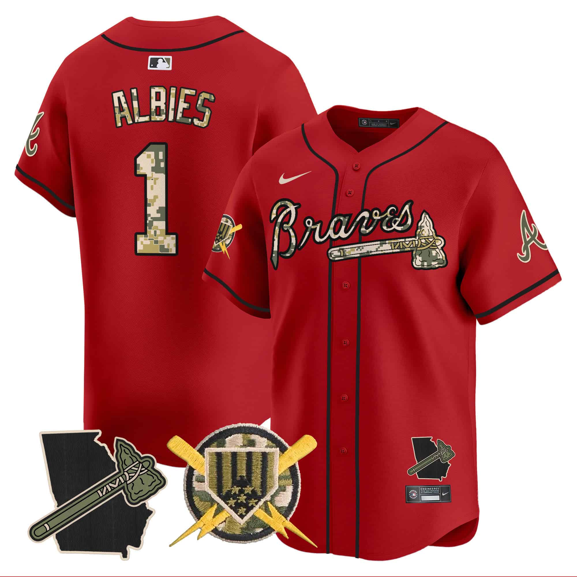 Atlanta Braves Armed Forces Day Vapor Premier Limited baseball    Jersey – All Stitched Red #1 Ozzie Albies