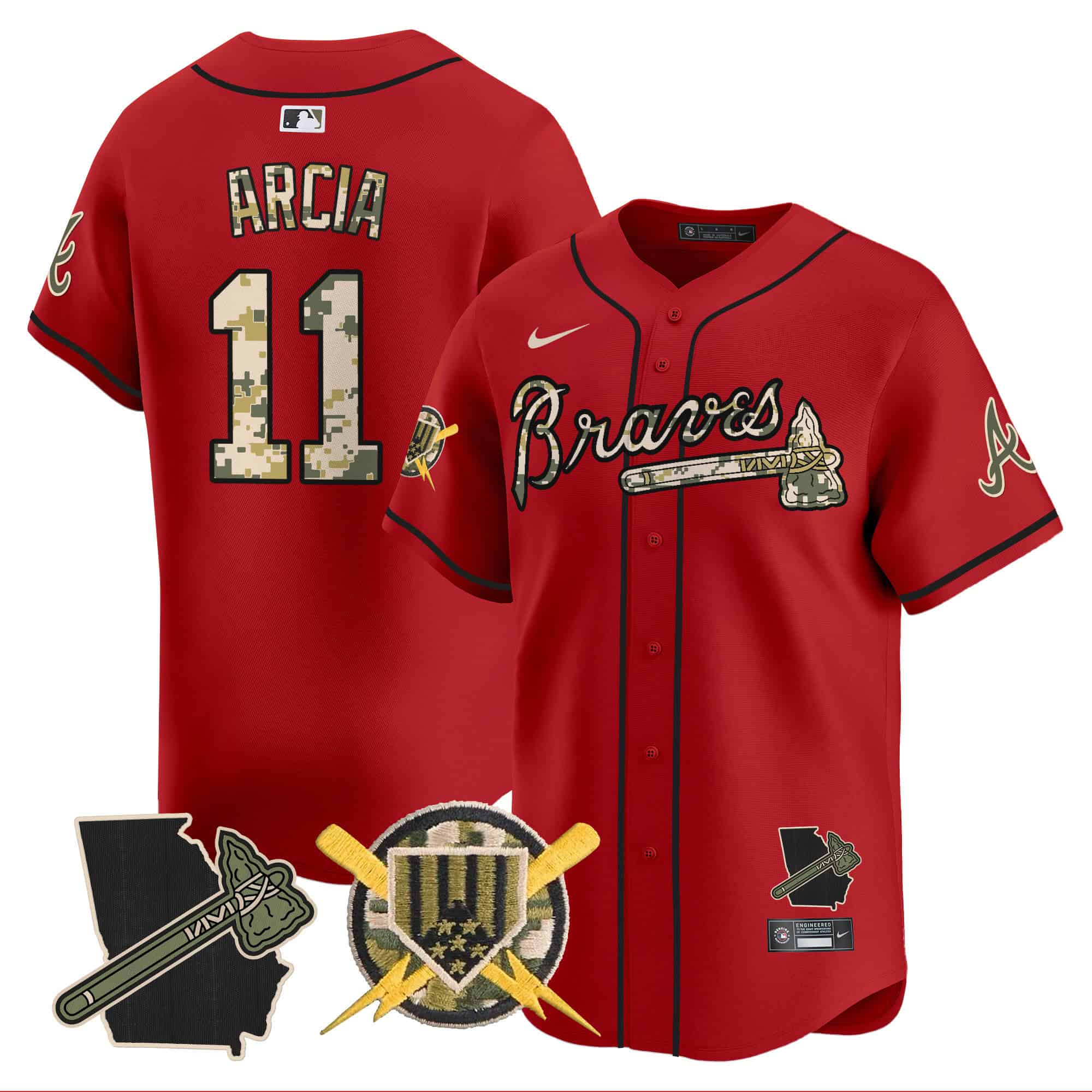 Atlanta Braves Armed Forces Day Vapor Premier Limited baseball    Jersey – All Stitched Red #11 Orlando Arcia