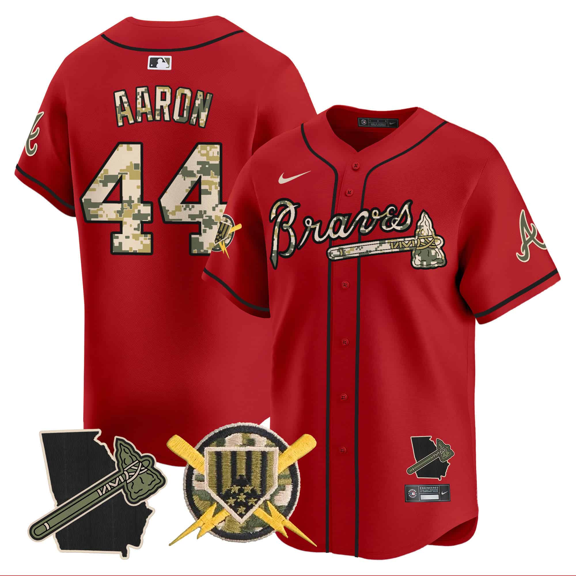 Atlanta Braves Armed Forces Day Vapor Premier Limited baseball    Jersey – All Stitched Red #44 Hank Aaron