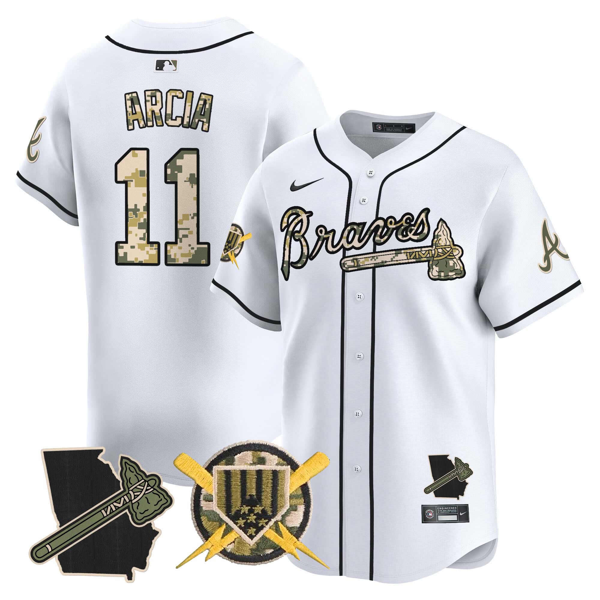 Atlanta Braves Armed Forces Day Vapor Premier Limited baseball    Jersey – All Stitched White #11 Orlando Arcia