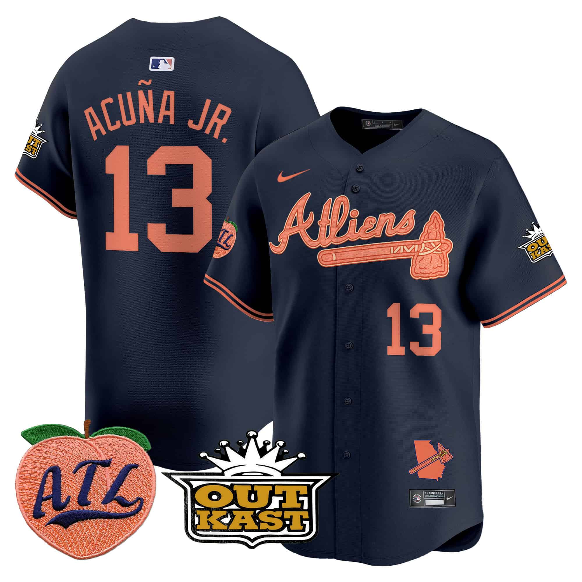 Atlanta Braves Atliens & Peach Vapor Premier Limited  baseball  Jersey – All Stitched Atliens #13 Ronald Acuna Jr.