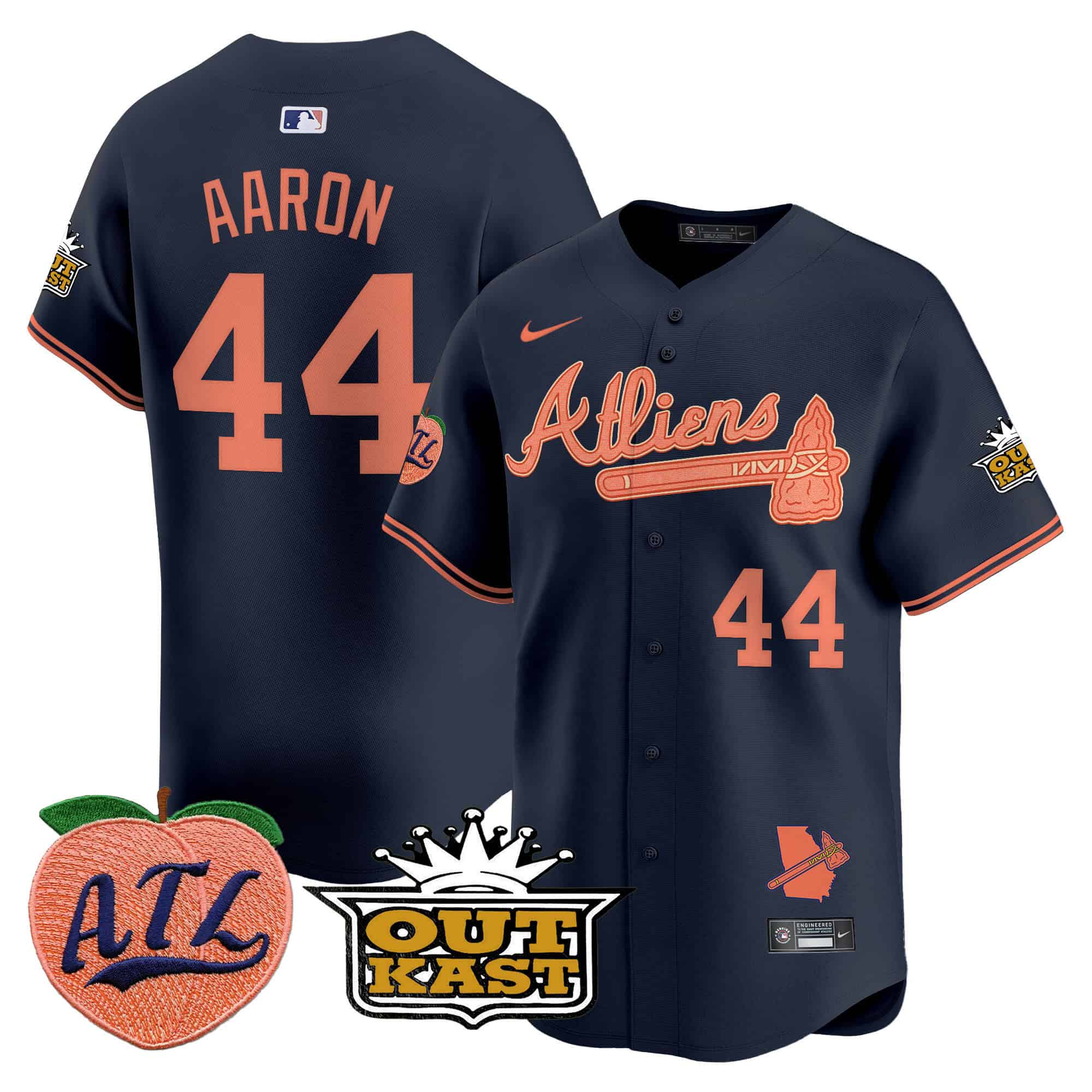 Atlanta Braves Atliens & Peach Vapor Premier Limited  baseball  Jersey – All Stitched Atliens #44 Hank Aaron