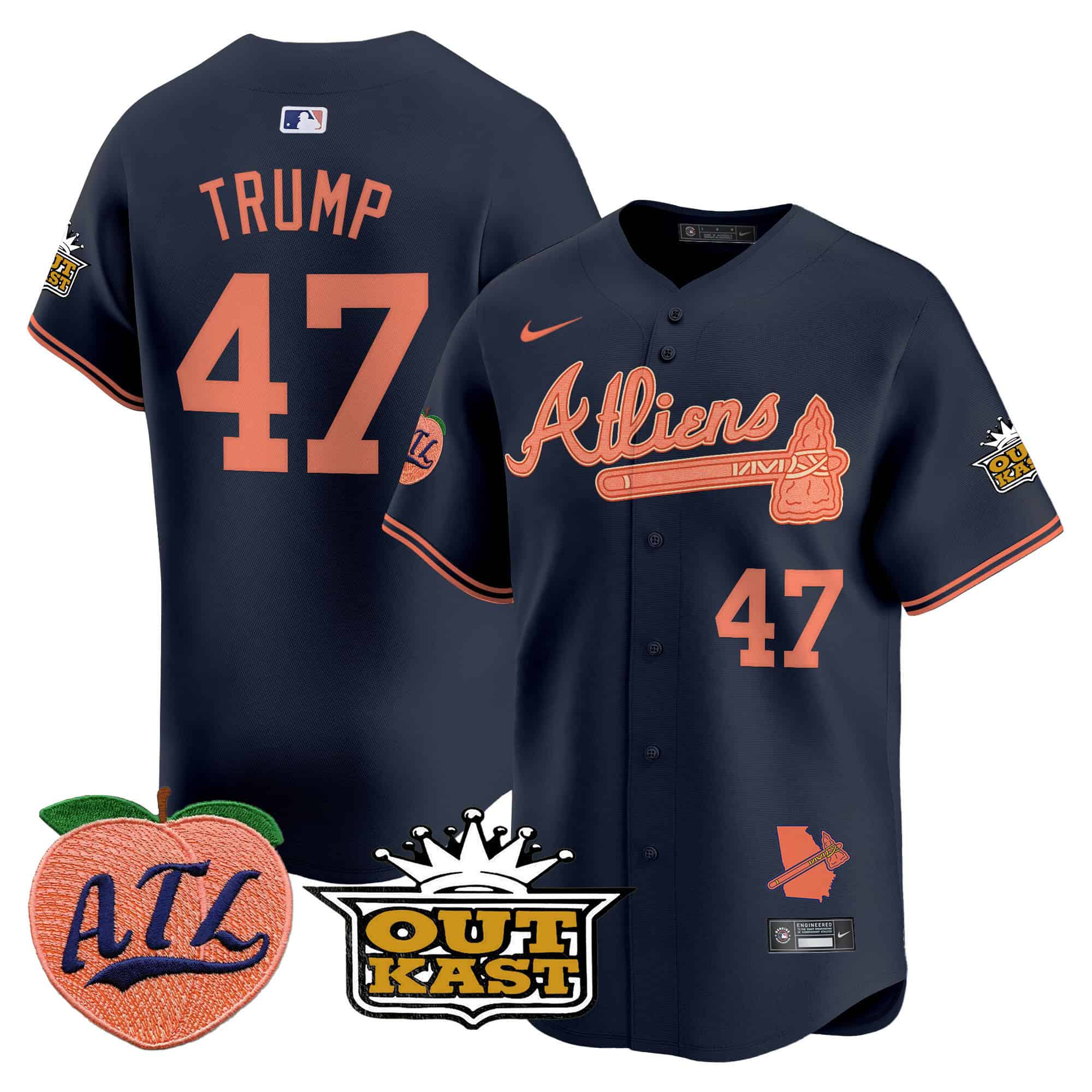Atlanta Braves Atliens & Peach Vapor Premier Limited  baseball  Jersey – All Stitched Atliens Donald Trump #47