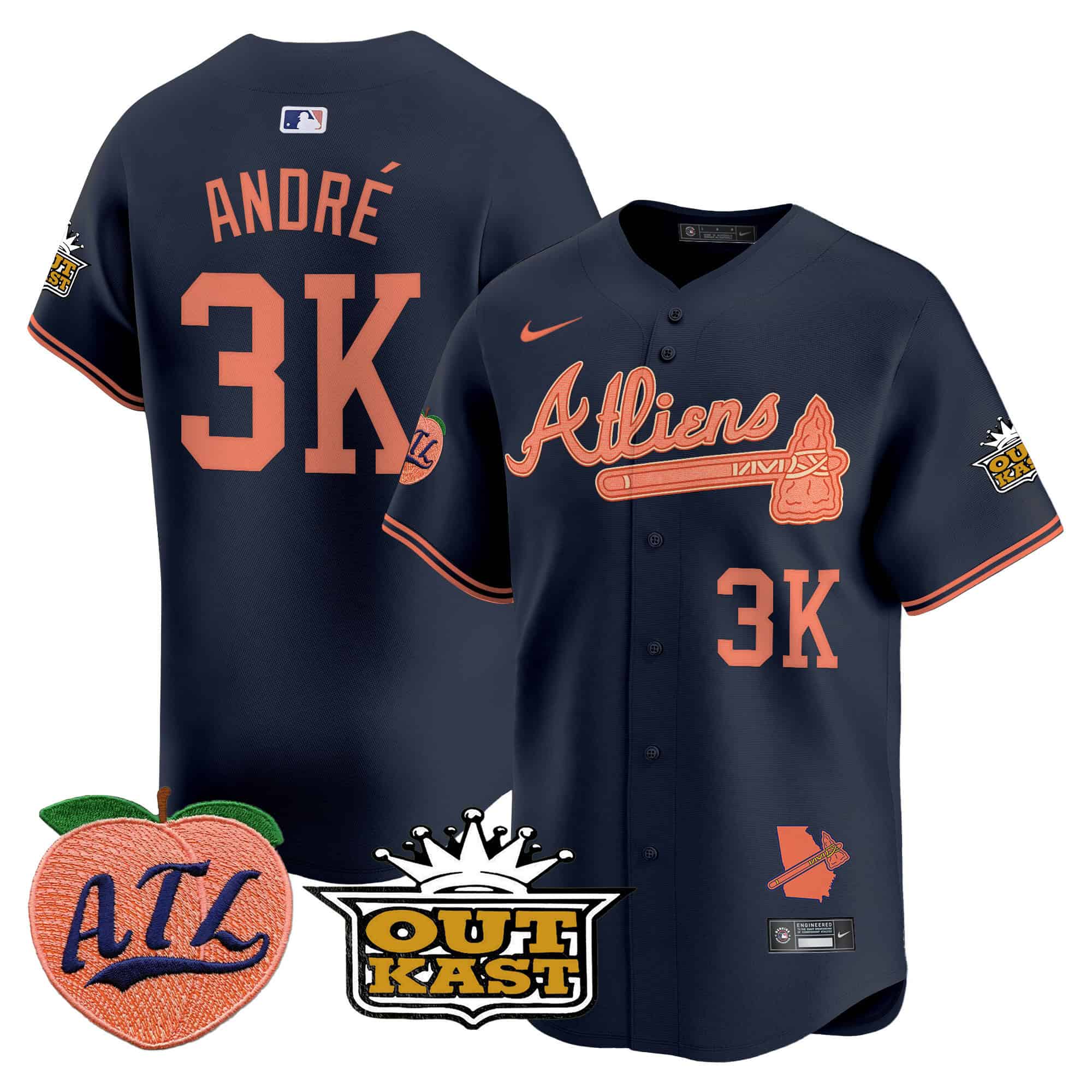 Atlanta Braves Atliens & Peach Vapor Premier Limited  baseball  Jersey – All Stitched Atliens andre #3k