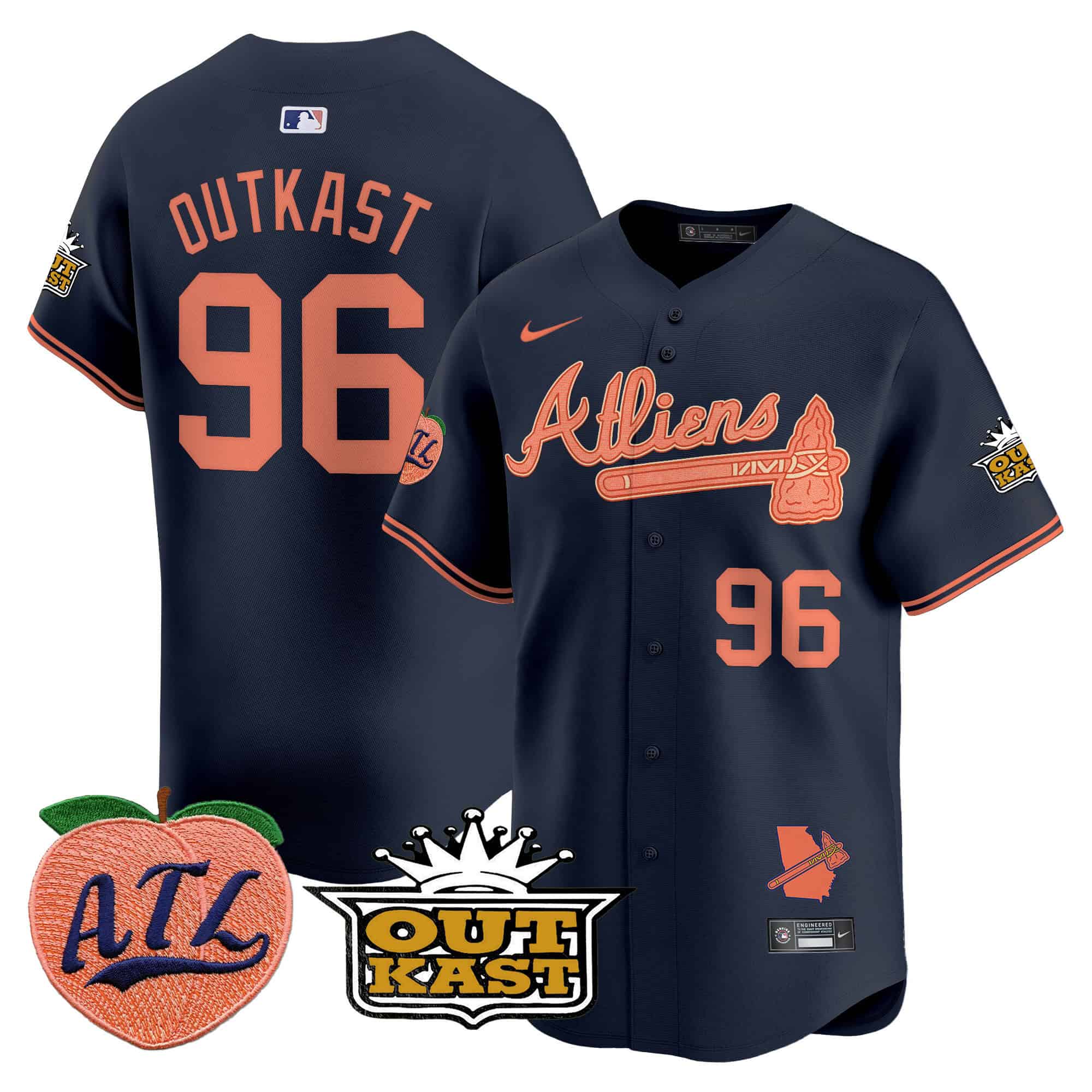 Atlanta Braves Atliens & Peach Vapor Premier Limited  baseball  Jersey – All Stitched Atliens outkast #96