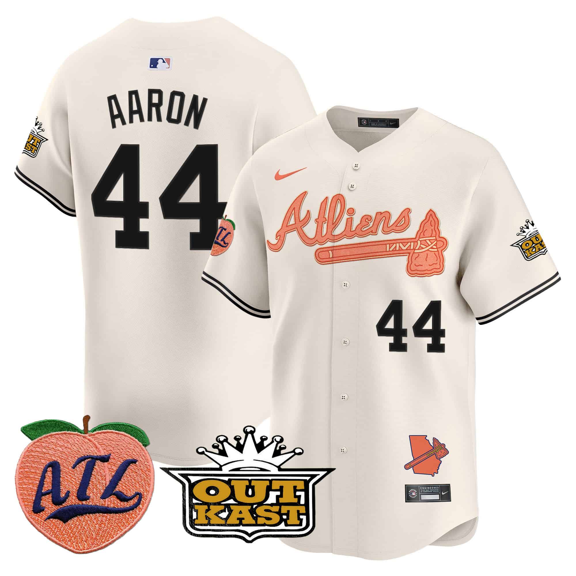 Atlanta Braves Atliens & Peach Vapor Premier Limited  baseball  Jersey – All Stitched Cream #44 Hank Aaron
