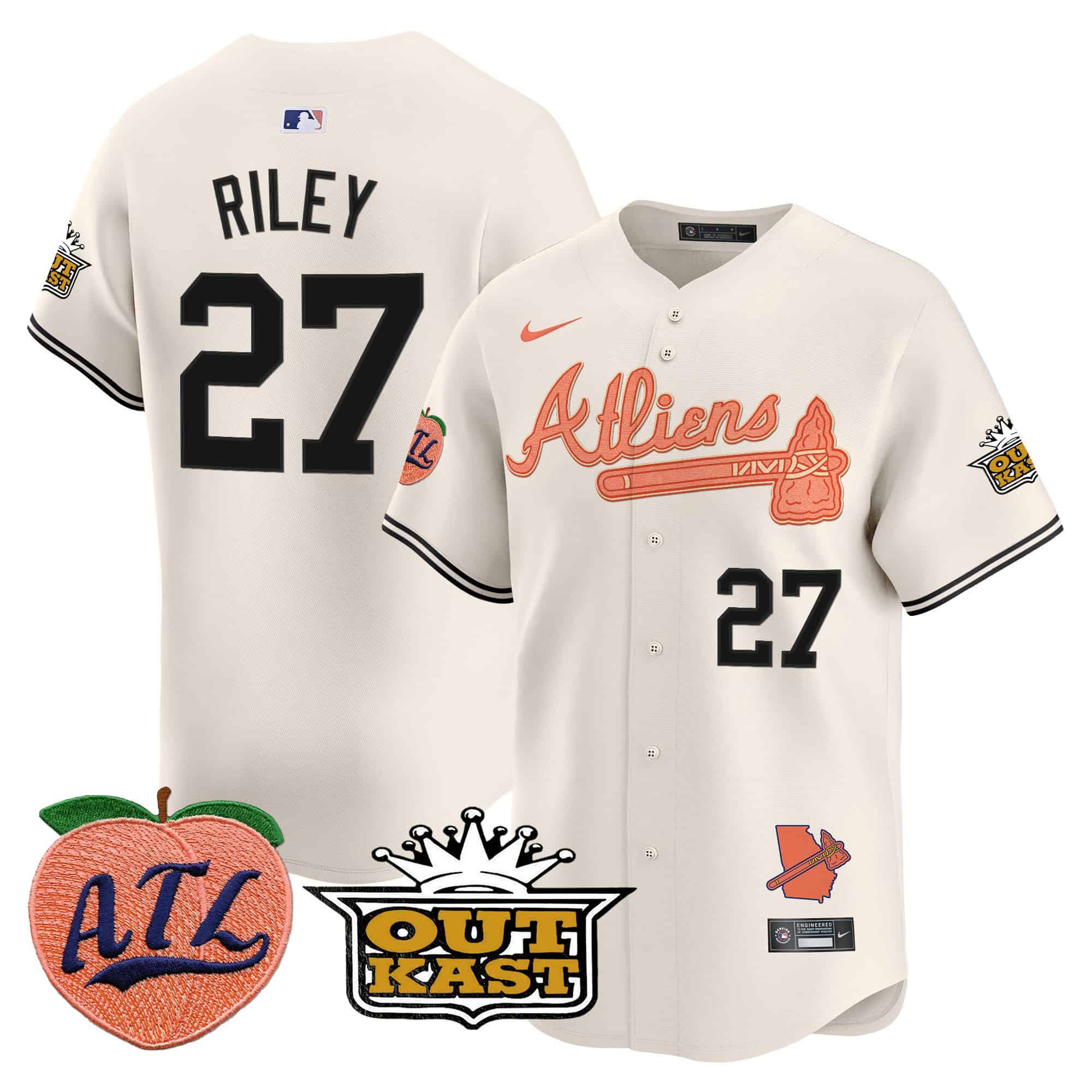 Atlanta Braves Atliens & Peach Vapor Premier Limited  baseball  Jersey – All Stitched Cream Austin Riley #27