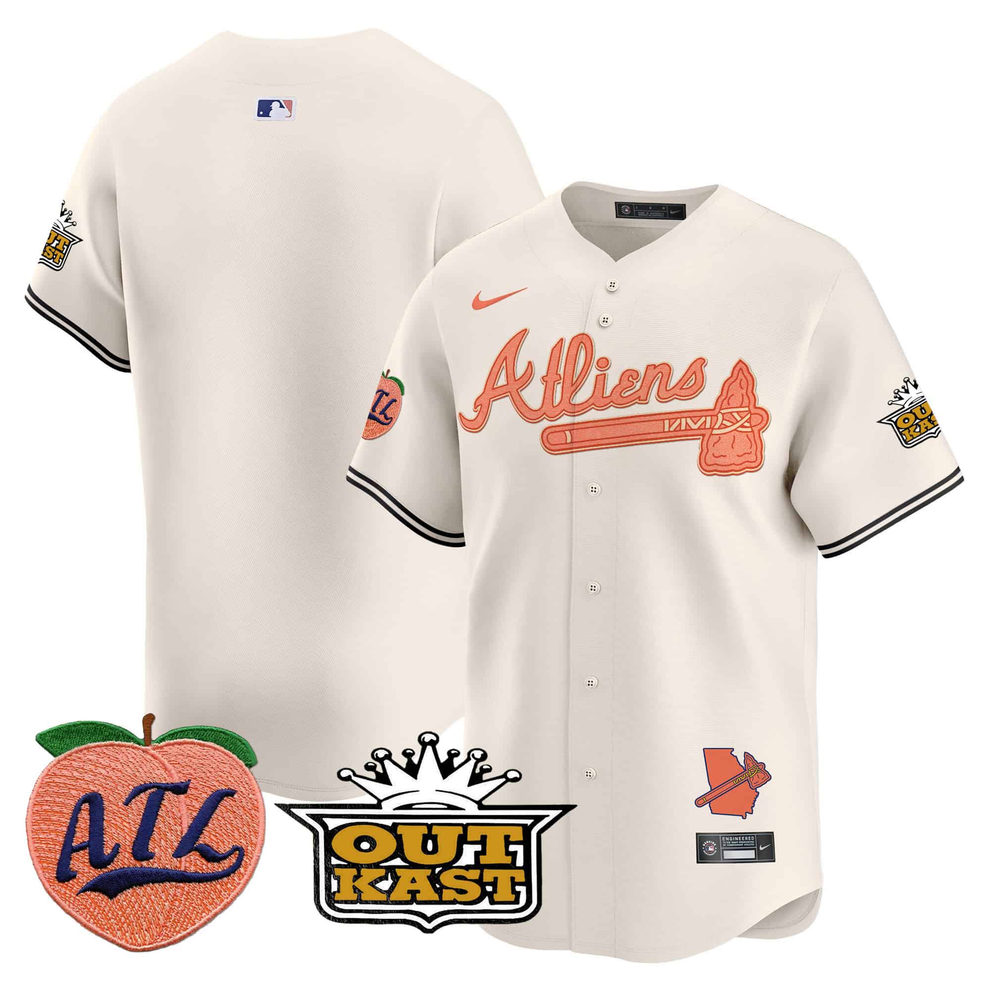 Atlanta Braves Atliens & Peach Vapor Premier Limited  baseball  Jersey – All Stitched Cream Blank
