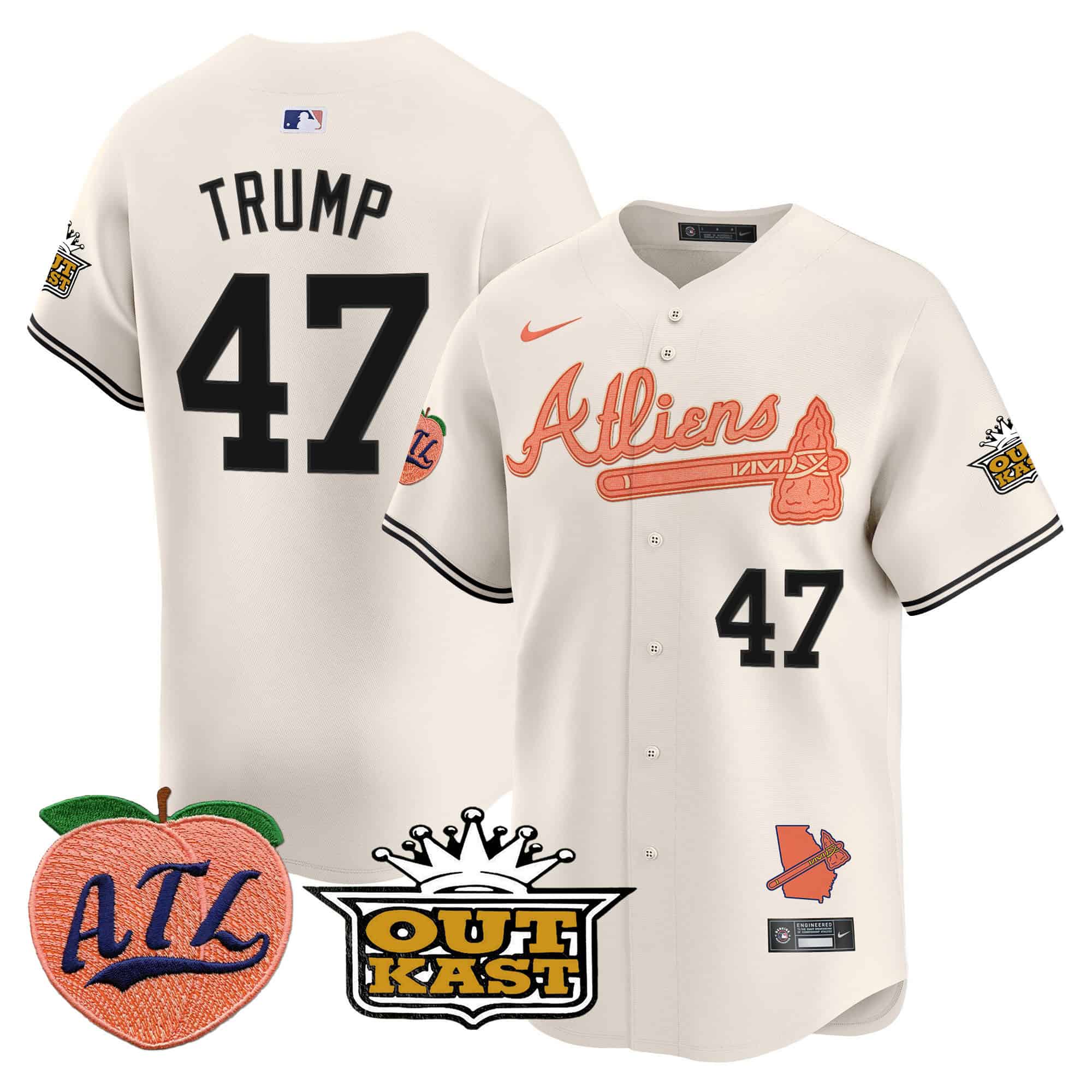 Atlanta Braves Atliens & Peach Vapor Premier Limited  baseball  Jersey – All Stitched Cream Donald Trump #47