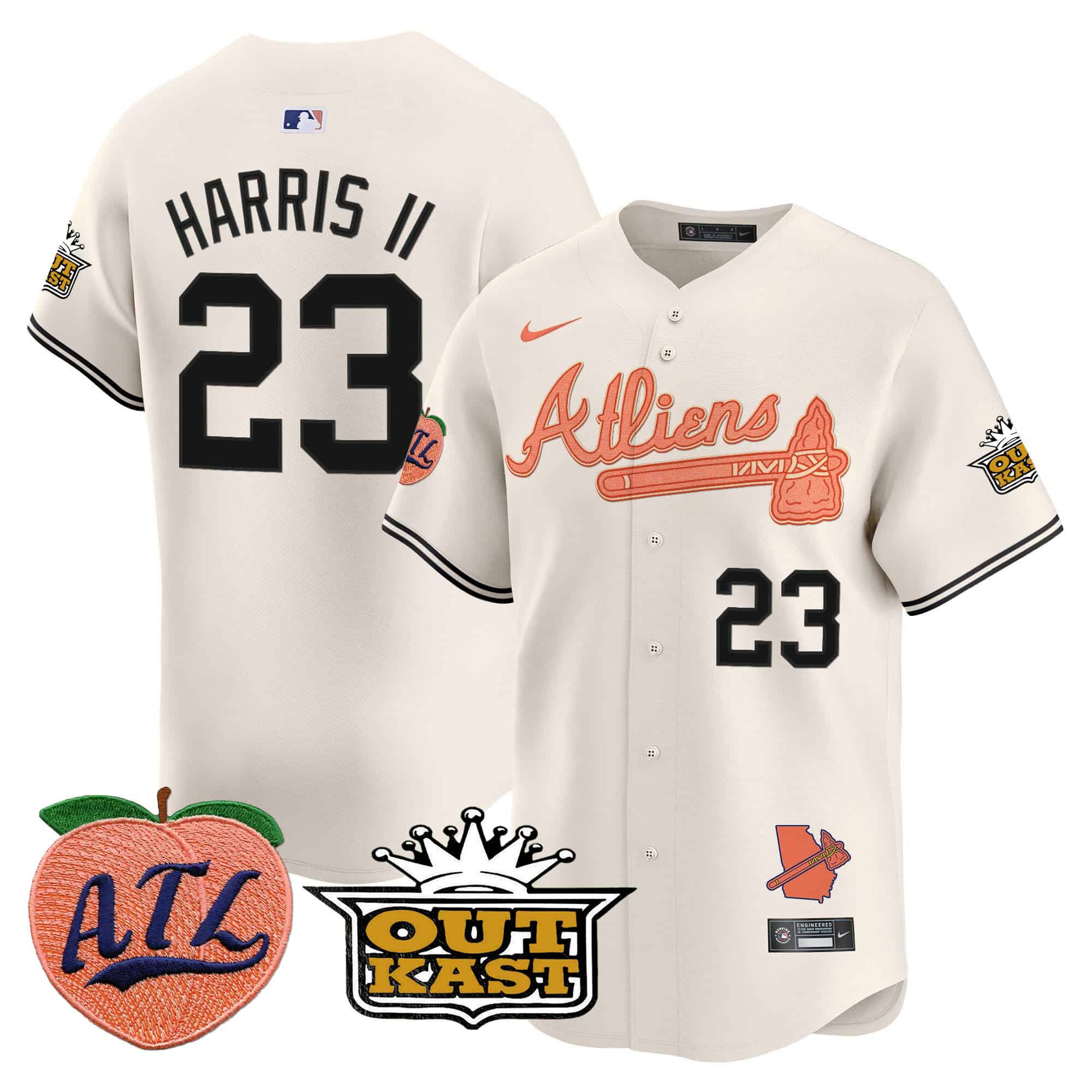 Atlanta Braves Atliens & Peach Vapor Premier Limited  baseball  Jersey – All Stitched Cream Michael Harris II #23