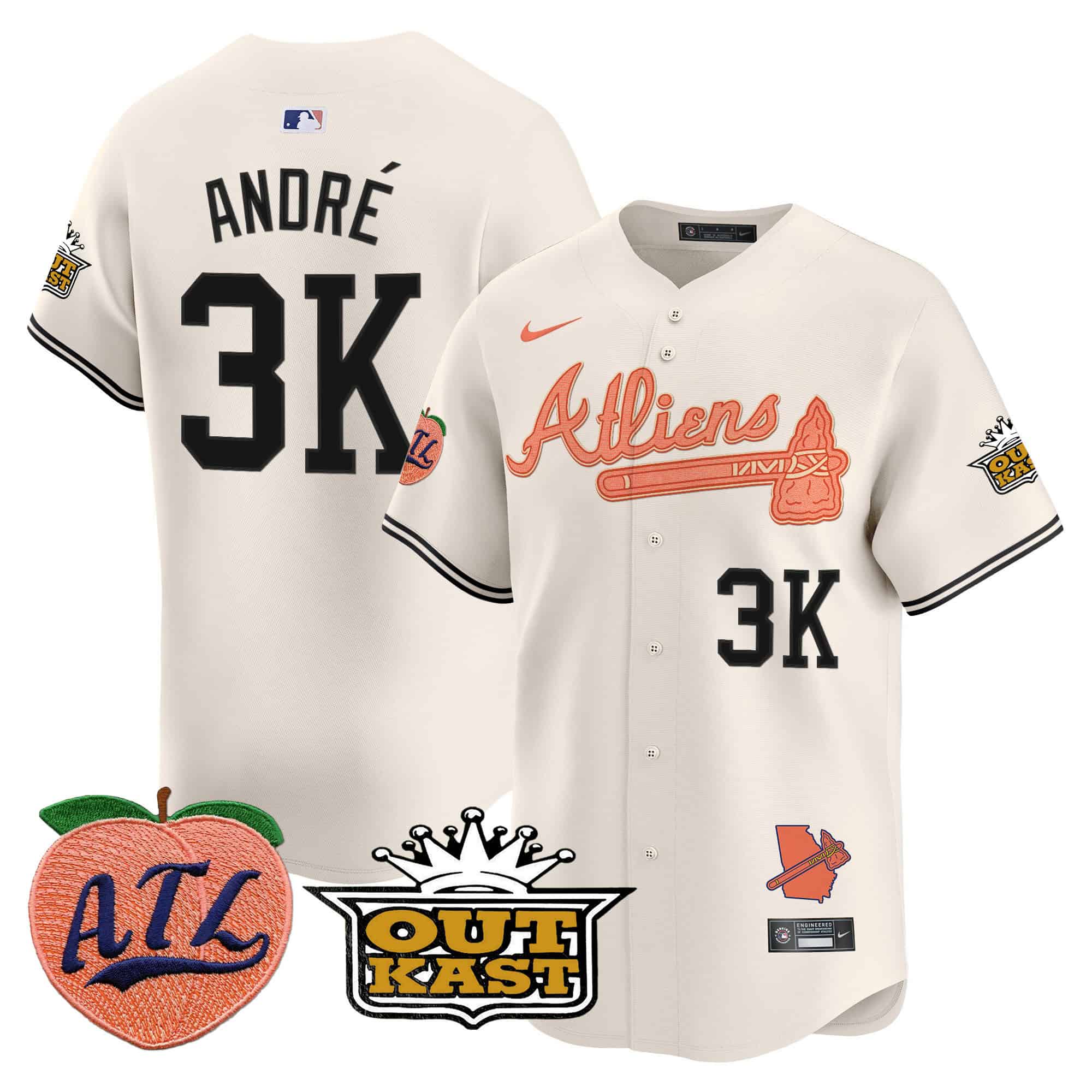Atlanta Braves Atliens & Peach Vapor Premier Limited  baseball  Jersey – All Stitched Cream andre #3k