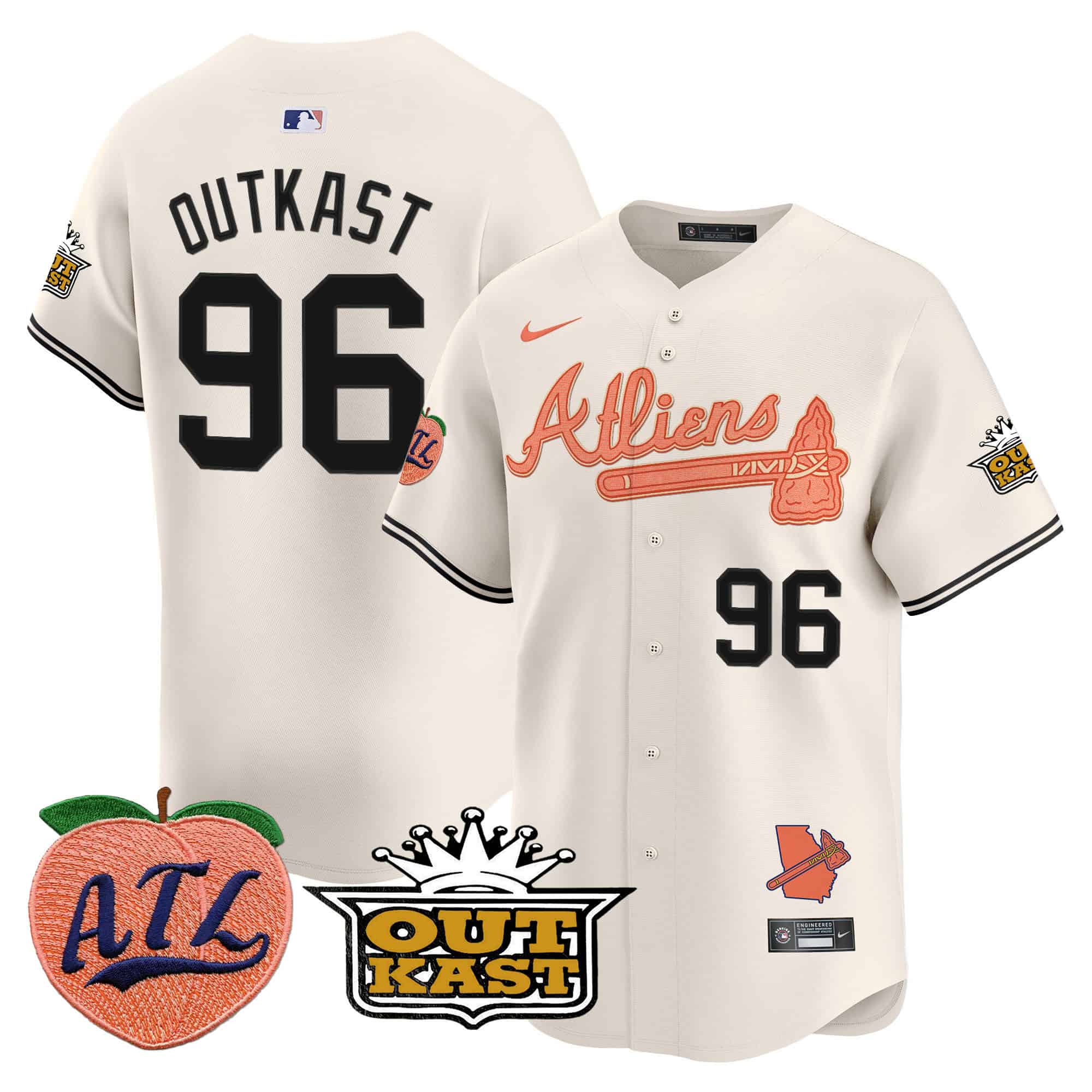 Atlanta Braves Atliens & Peach Vapor Premier Limited  baseball  Jersey – All Stitched Cream outkast #96