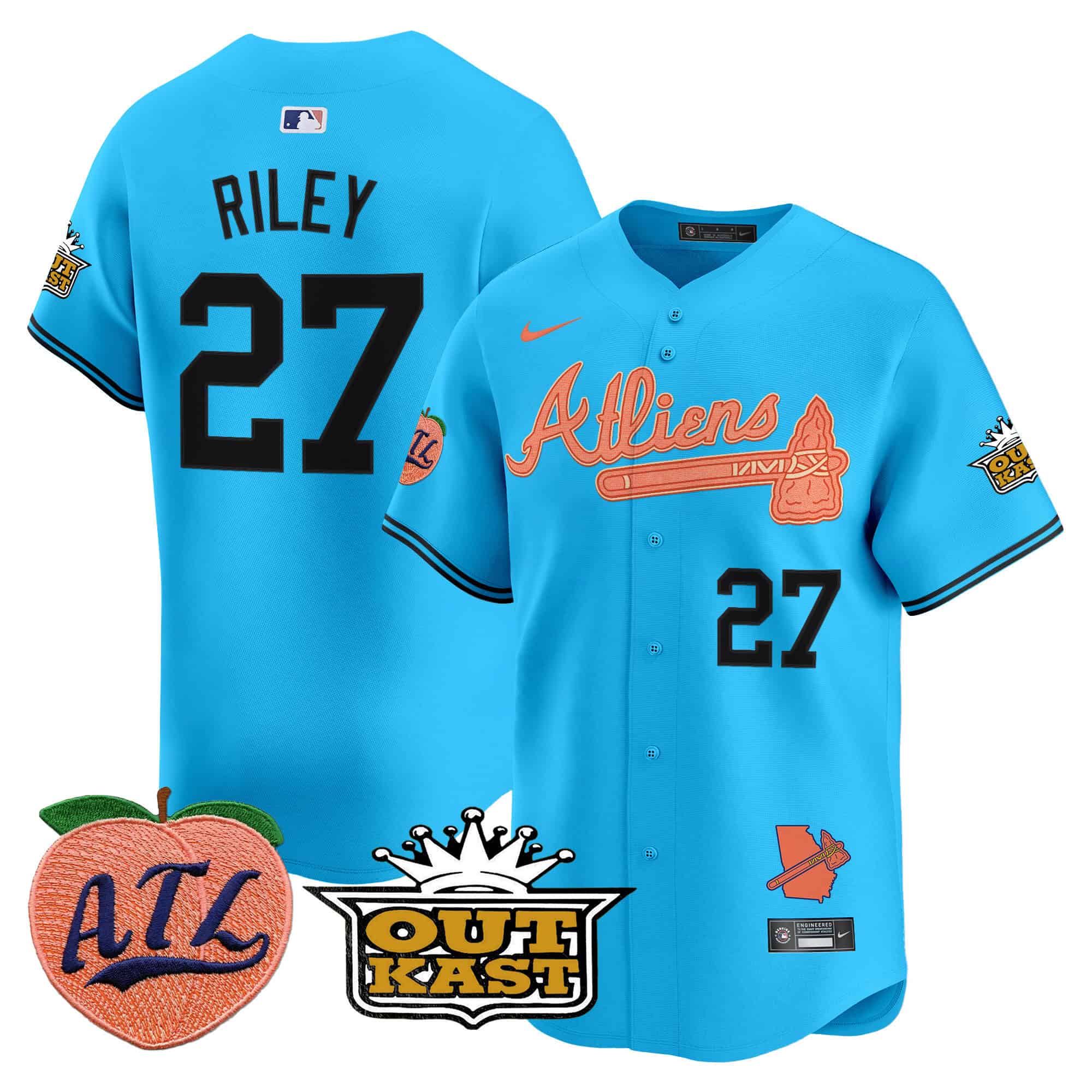 Atlanta Braves Atliens & Peach Vapor Premier Limited  baseball  Jersey – All Stitched Light Blue Austin Riley #27